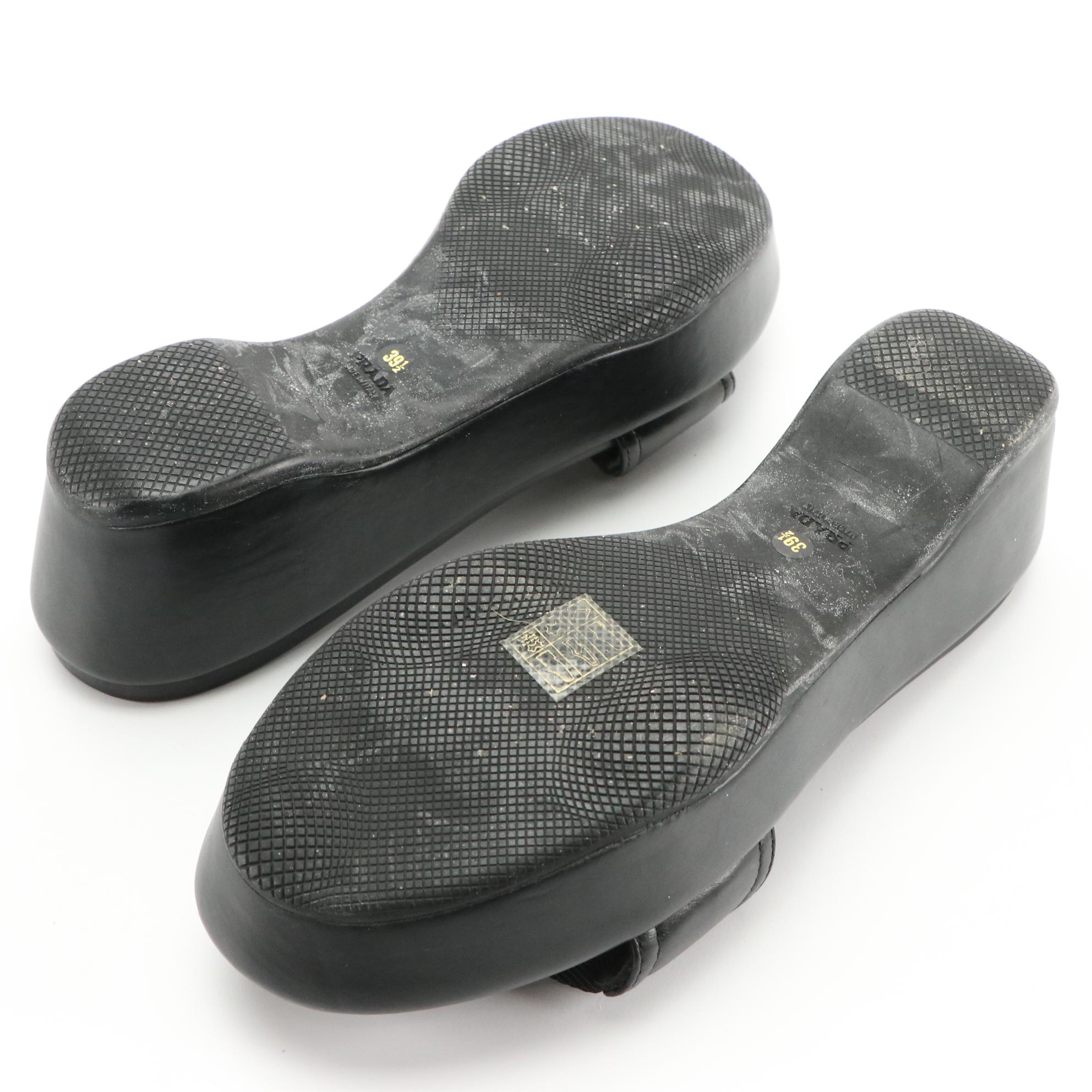 Prada Sport Black Leather Platform Slides