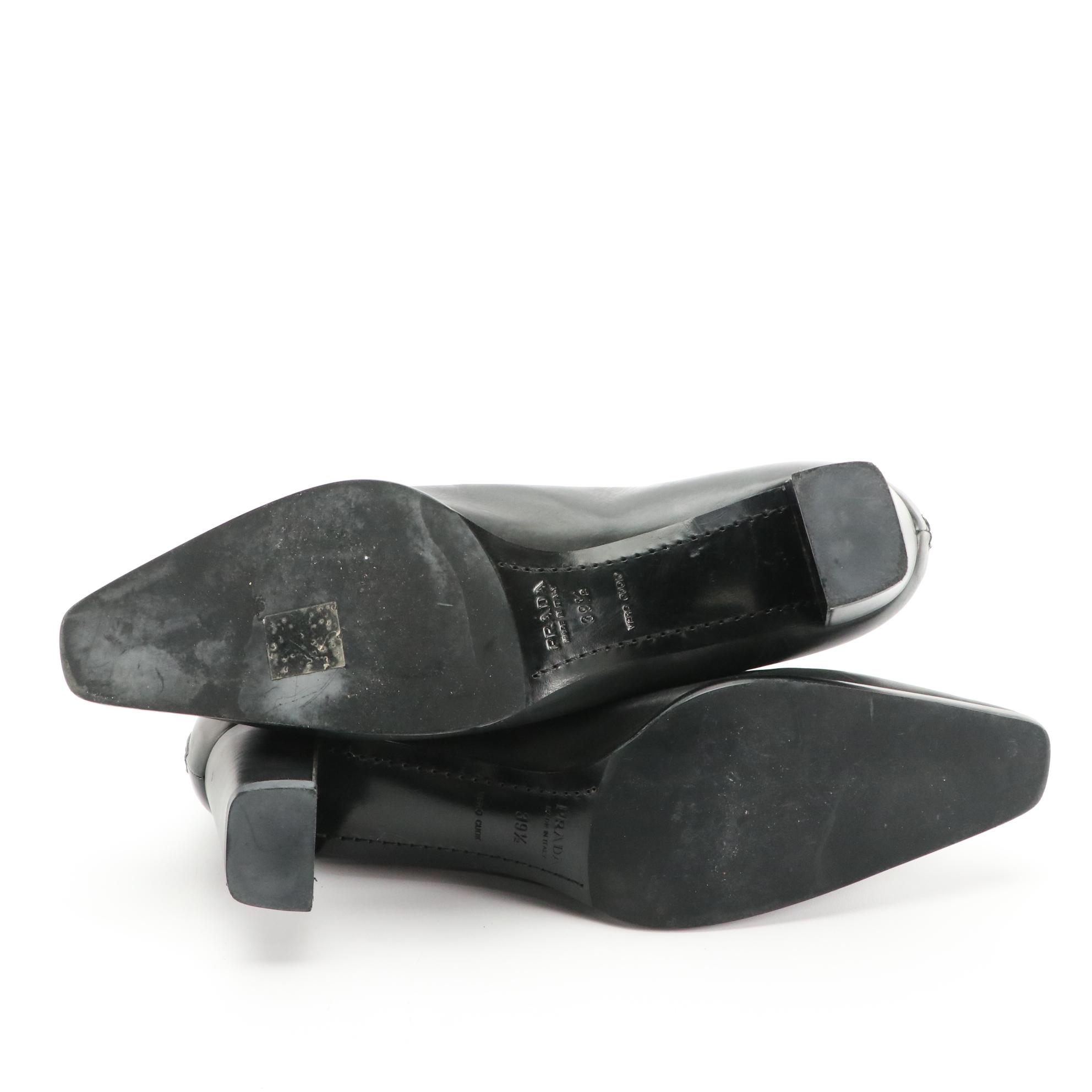 Prada Black Leather Ankle Boots with Contrast Stitch Accent