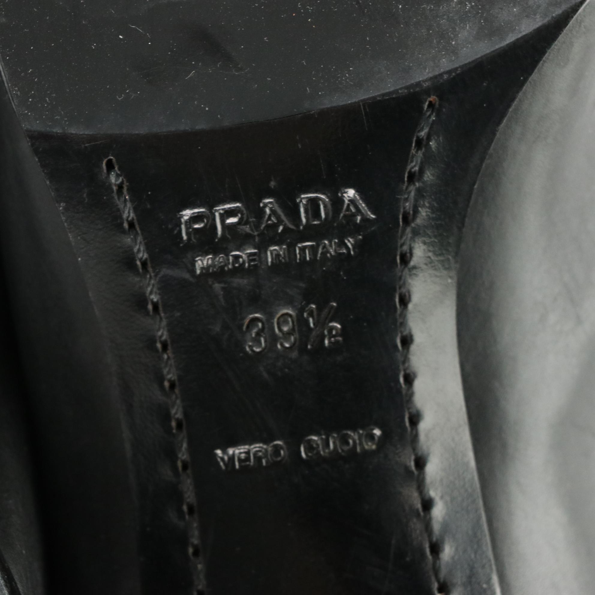 Prada Black Leather Ankle Boots with Contrast Stitch Accent