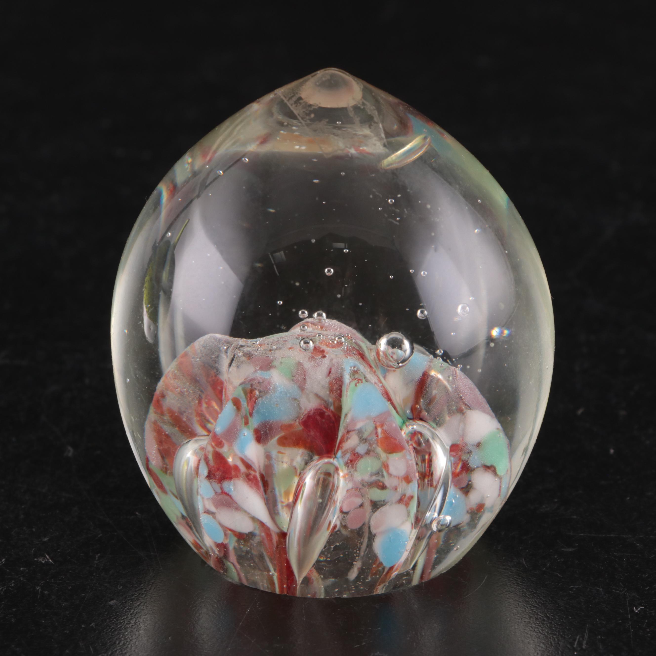 Apple Shaped Glass Paperweight with Rose Motif Glass Paperweight with More