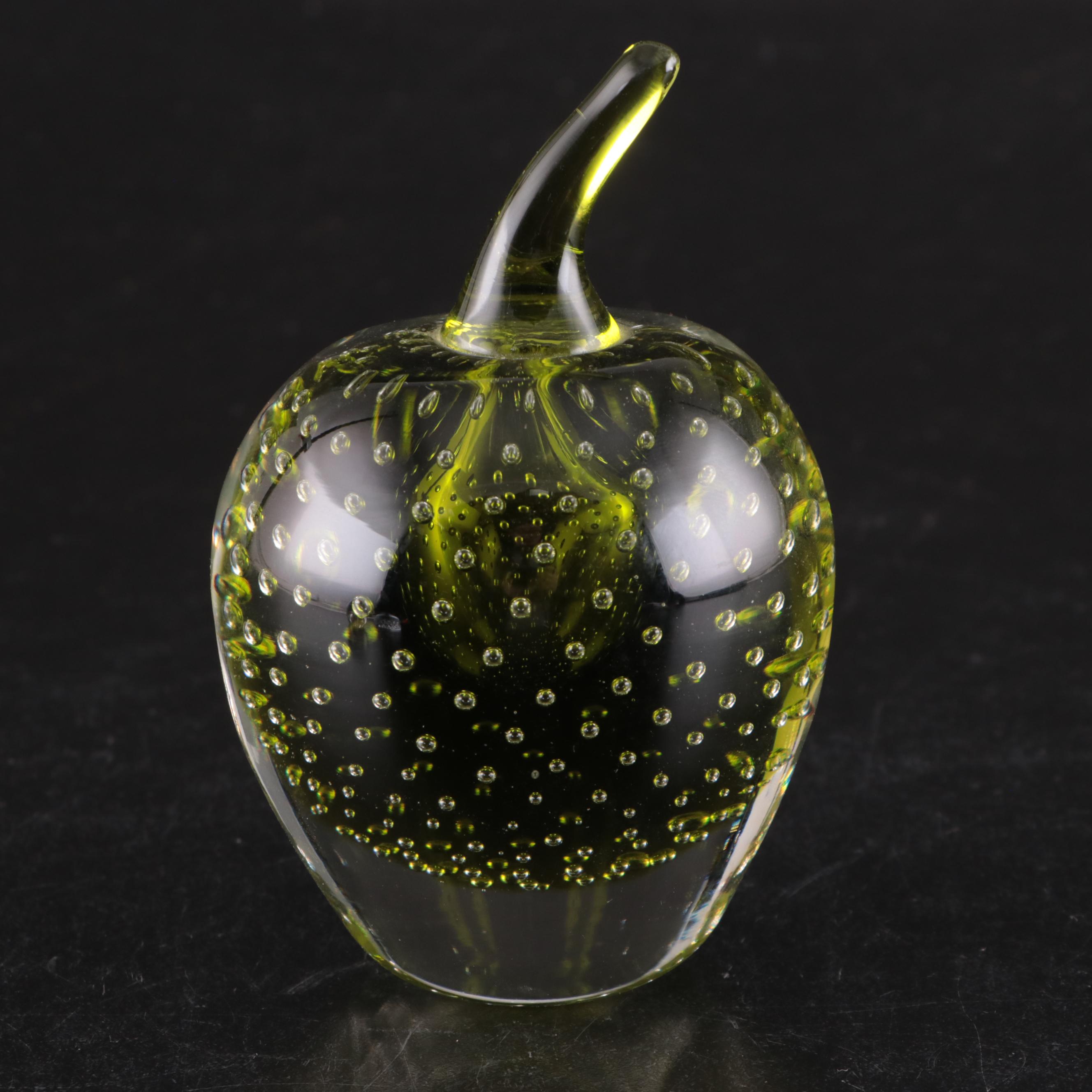 Apple Shaped Glass Paperweight with Rose Motif Glass Paperweight with More