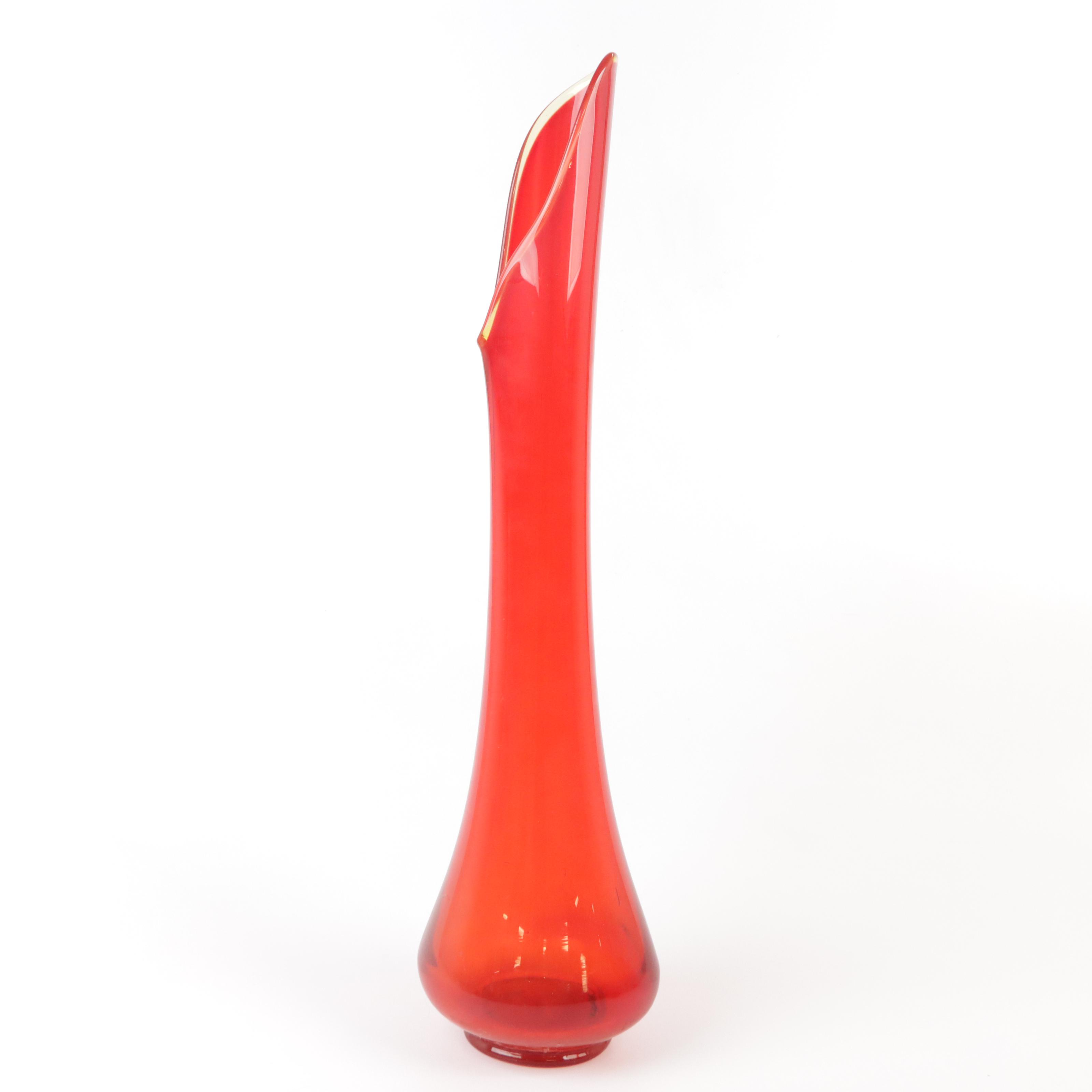 Viking Swung Glass Three Foil Vase, 1960 and Viking Glass Floor Vase