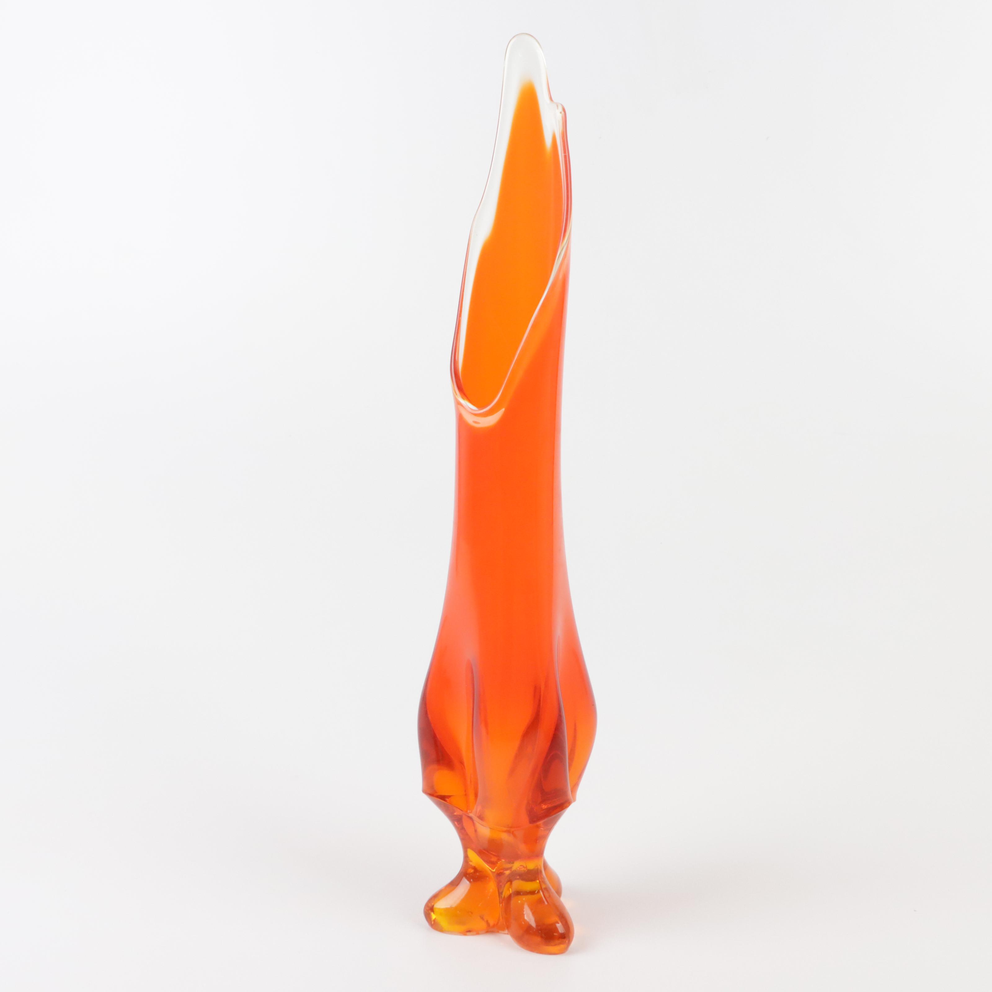 Viking Swung Glass Three Foil Vase, 1960 and Viking Glass Floor Vase EBTH