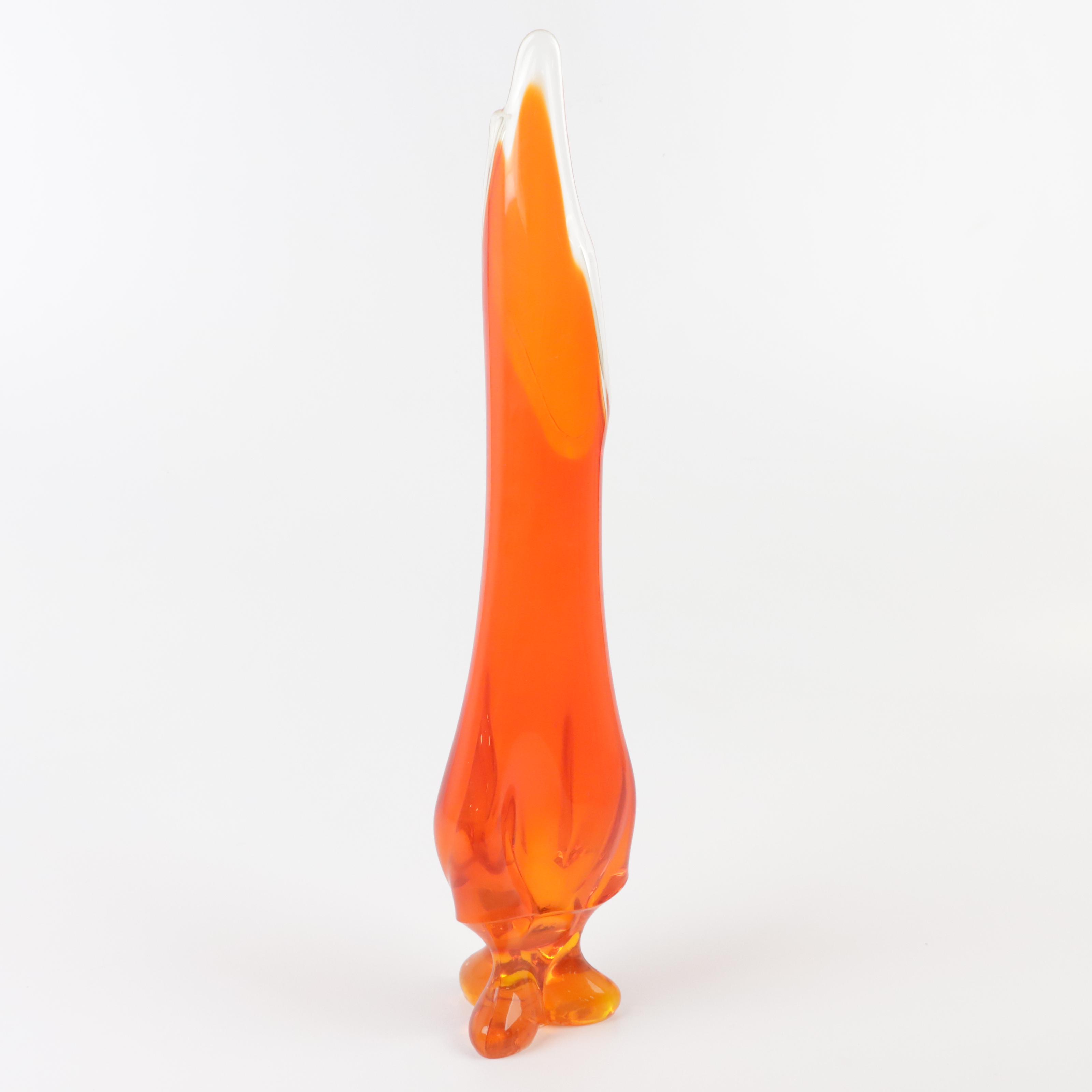 Viking Swung Glass Three Foil Vase, 1960 and Viking Glass Floor Vase