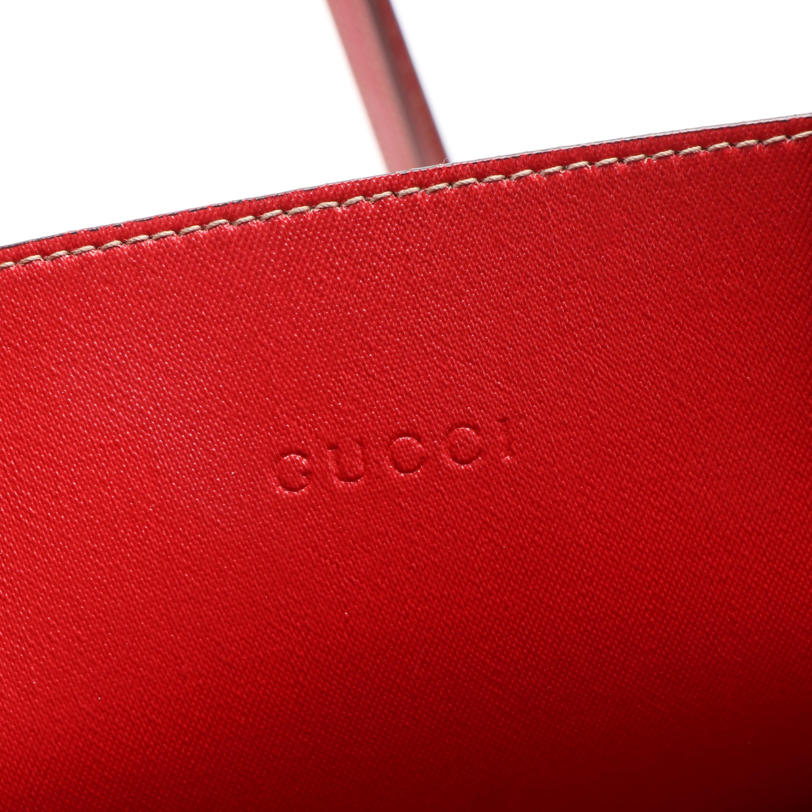 Gucci GG Supreme Reversible Tote in Red Leather and Coated Canvas