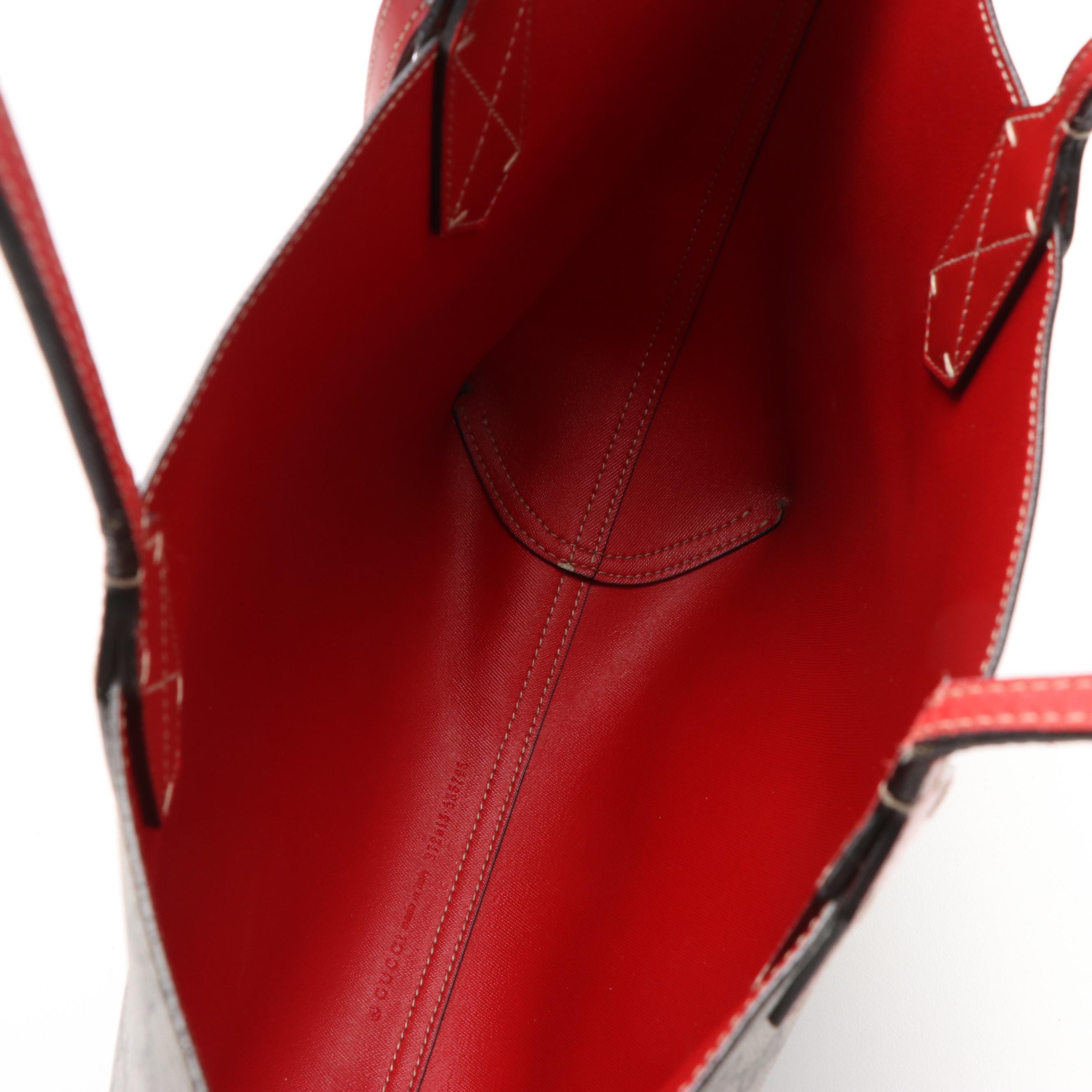 Gucci GG Supreme Reversible Tote in Red Leather and Coated Canvas