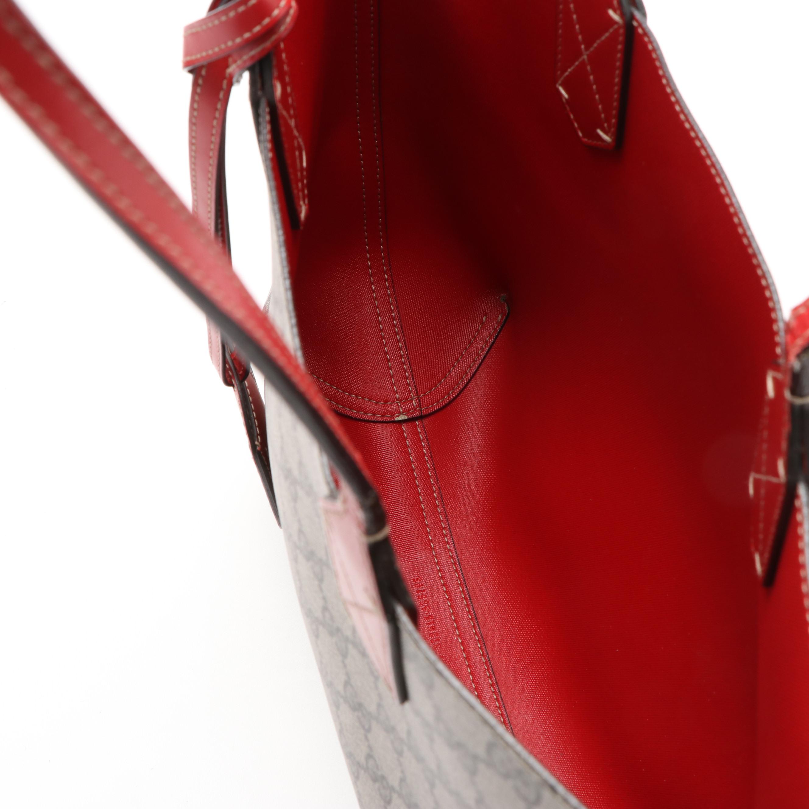 Gucci GG Supreme Reversible Tote in Red Leather and Coated Canvas