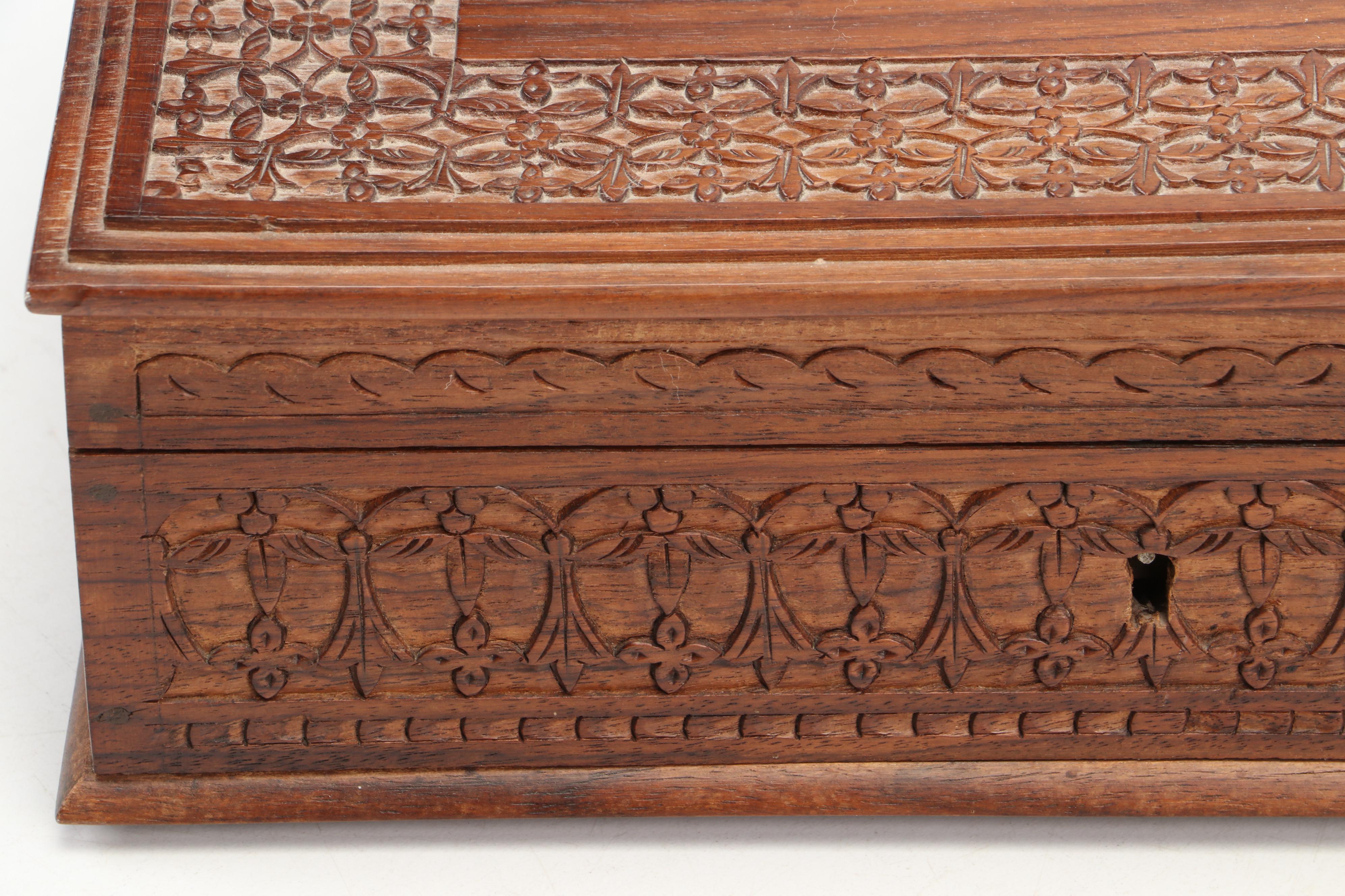 Carved Indian Shisham Wood Jewelry Box