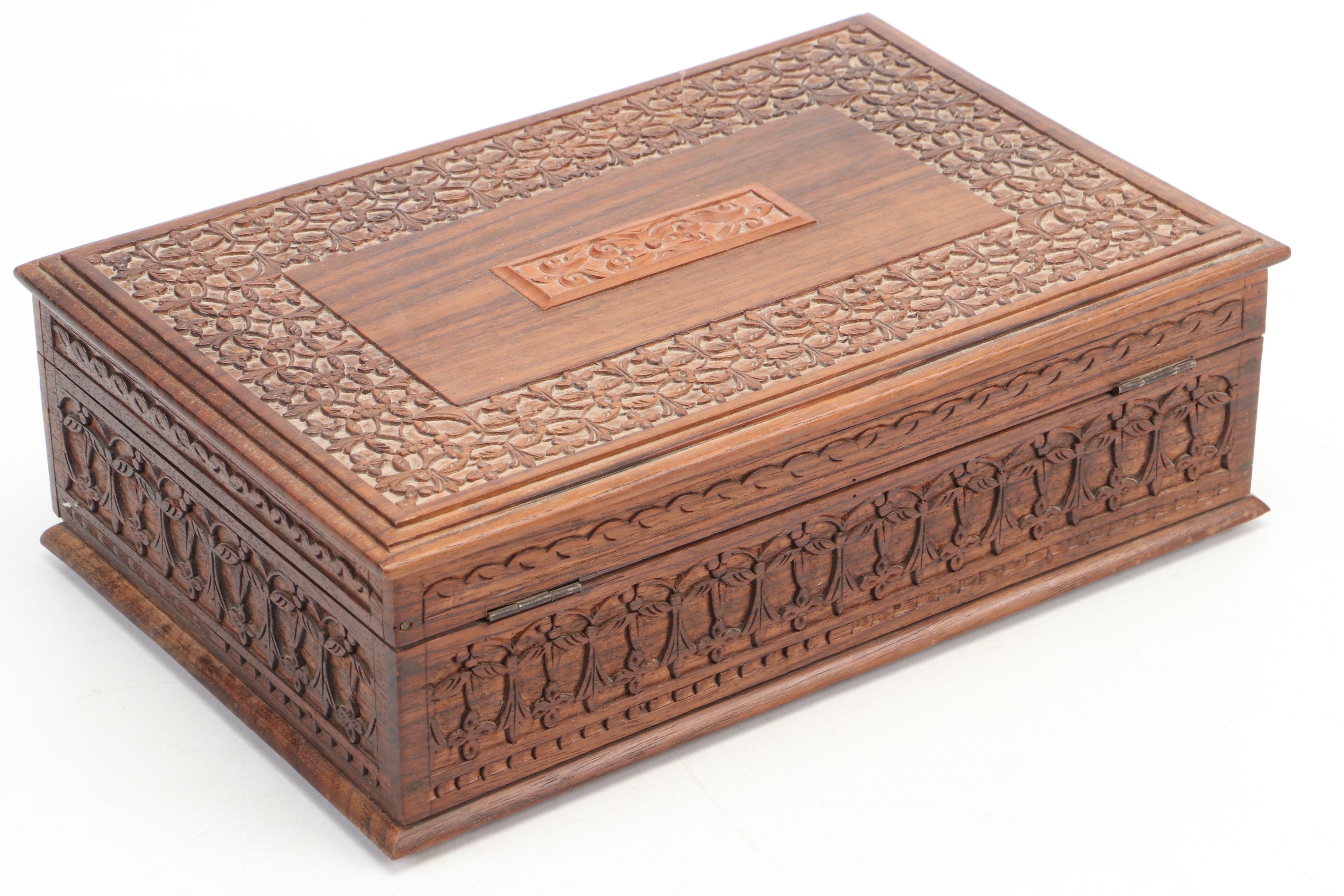 Carved Indian Shisham Wood Jewelry Box