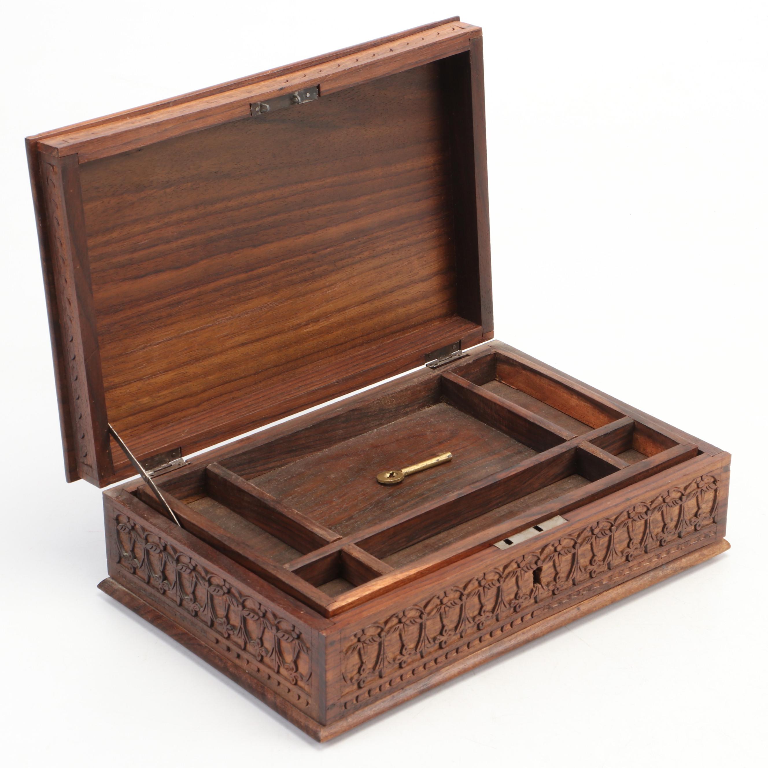 Carved Indian Shisham Wood Jewelry Box