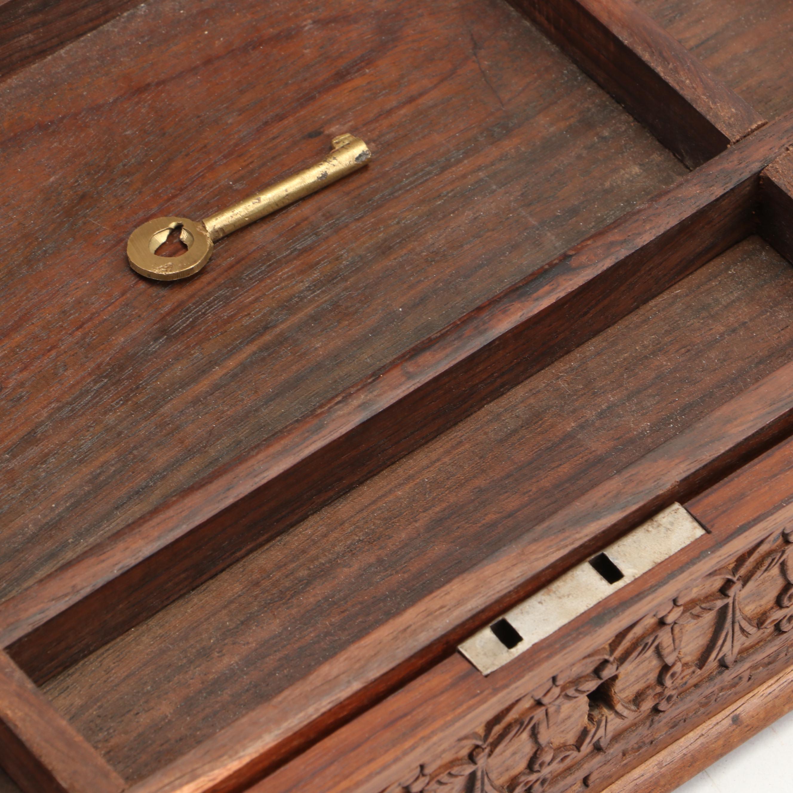 Carved Indian Shisham Wood Jewelry Box