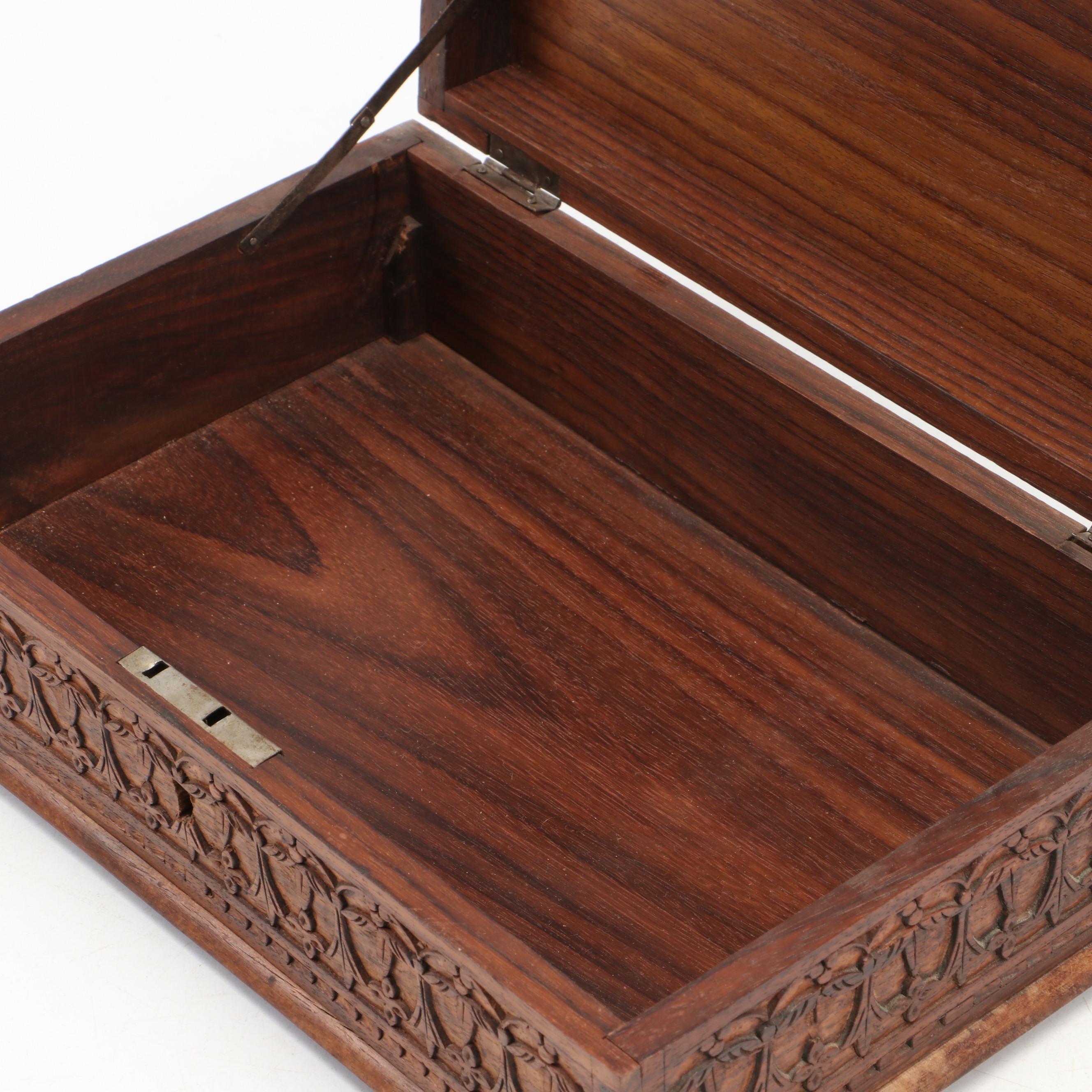 Carved Indian Shisham Wood Jewelry Box