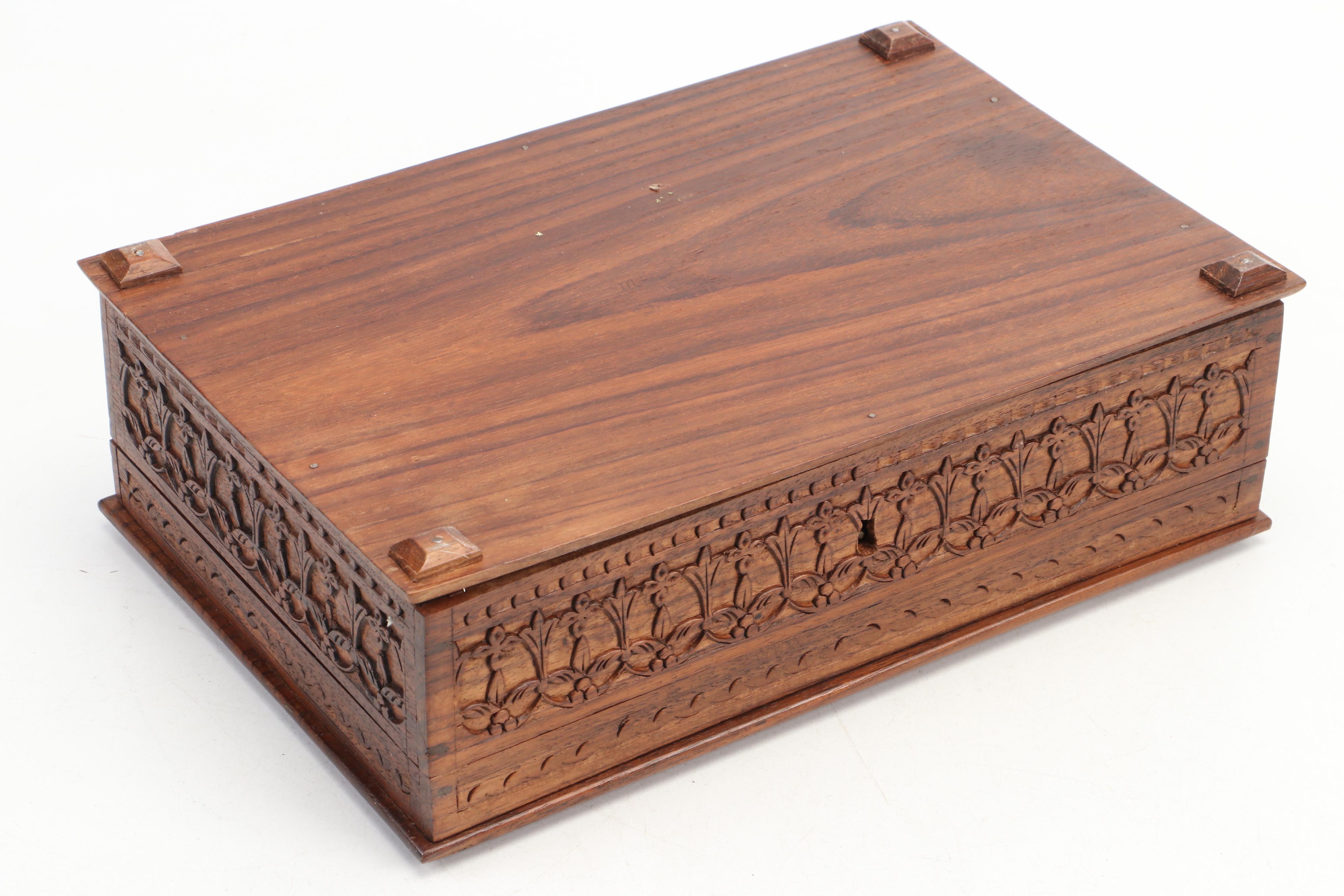 Carved Indian Shisham Wood Jewelry Box