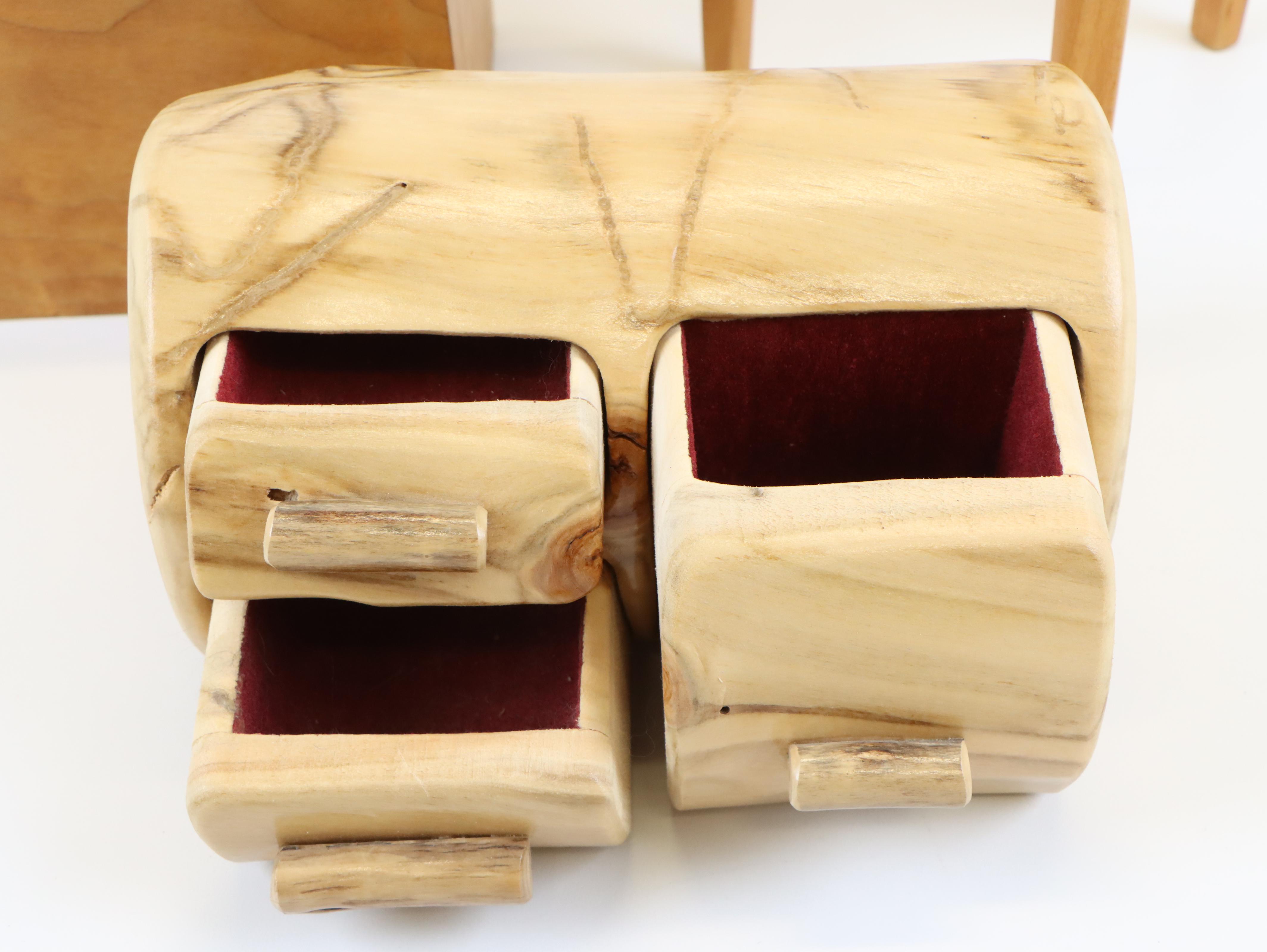 Randy Cook Burl Wood Box, Enzo Mari Letter Opener with JW Stannard Chimes