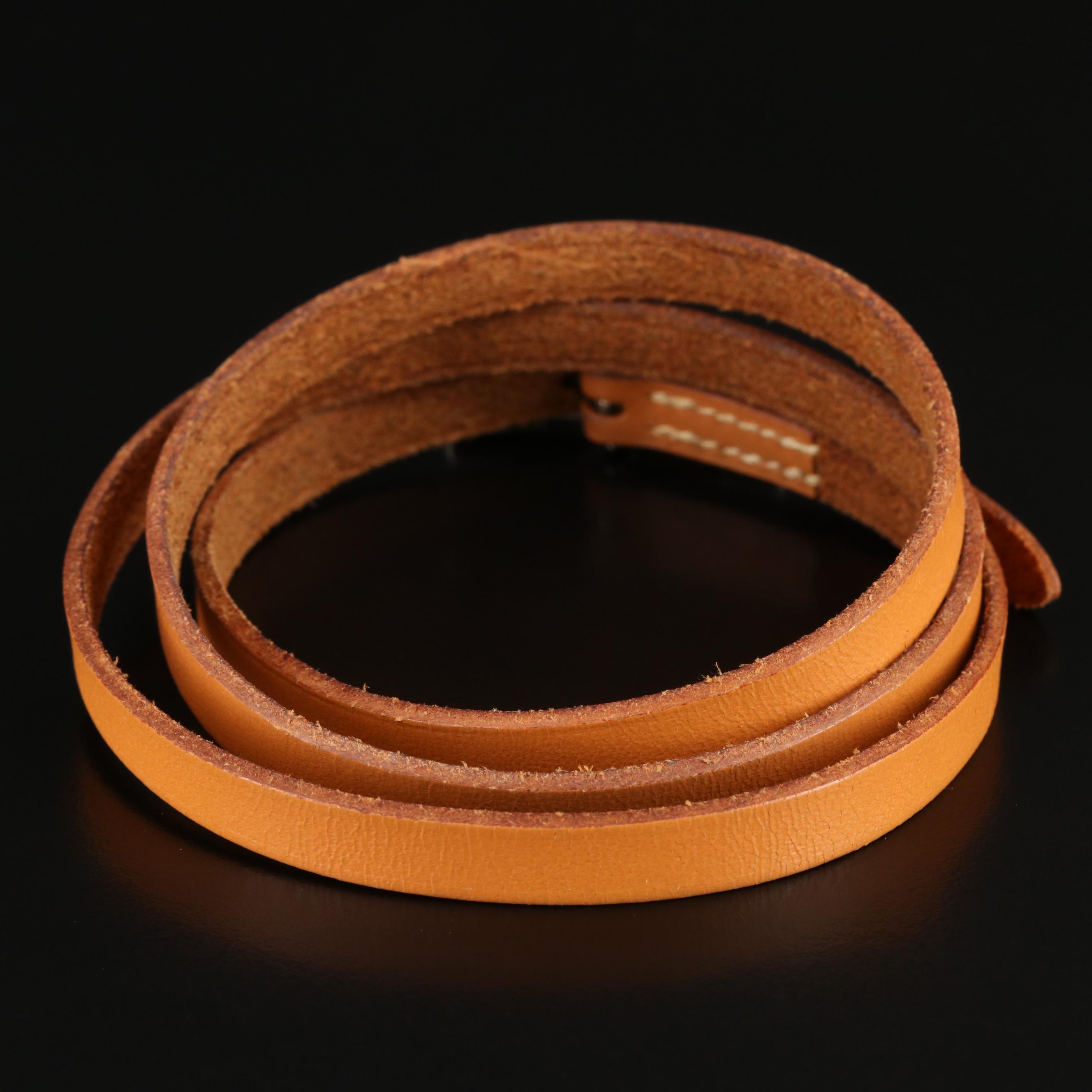 Hermès "Hapi 4" Brown Leather Wrap Around Bracelet