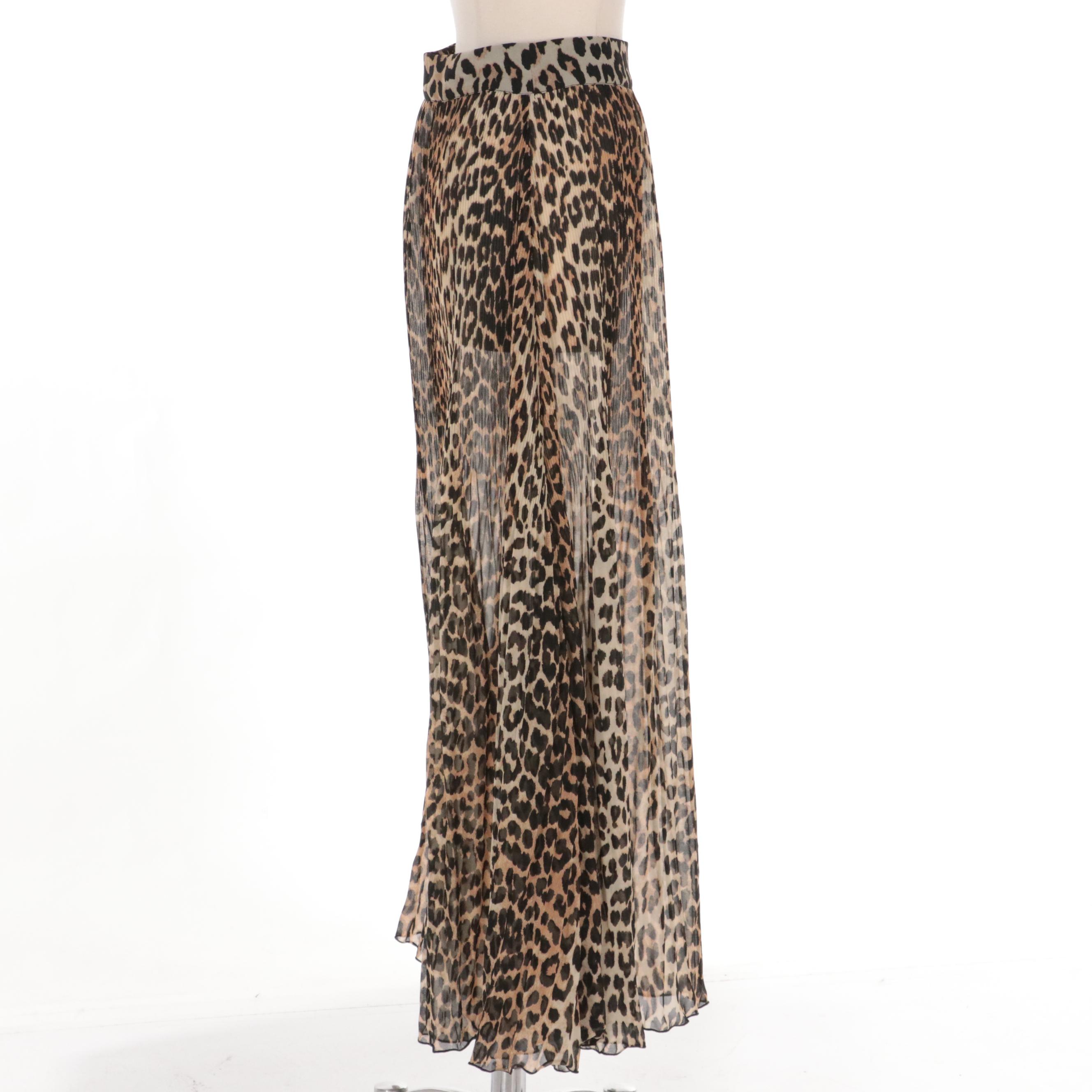 Ganni Leopard Print Pleated Skirt