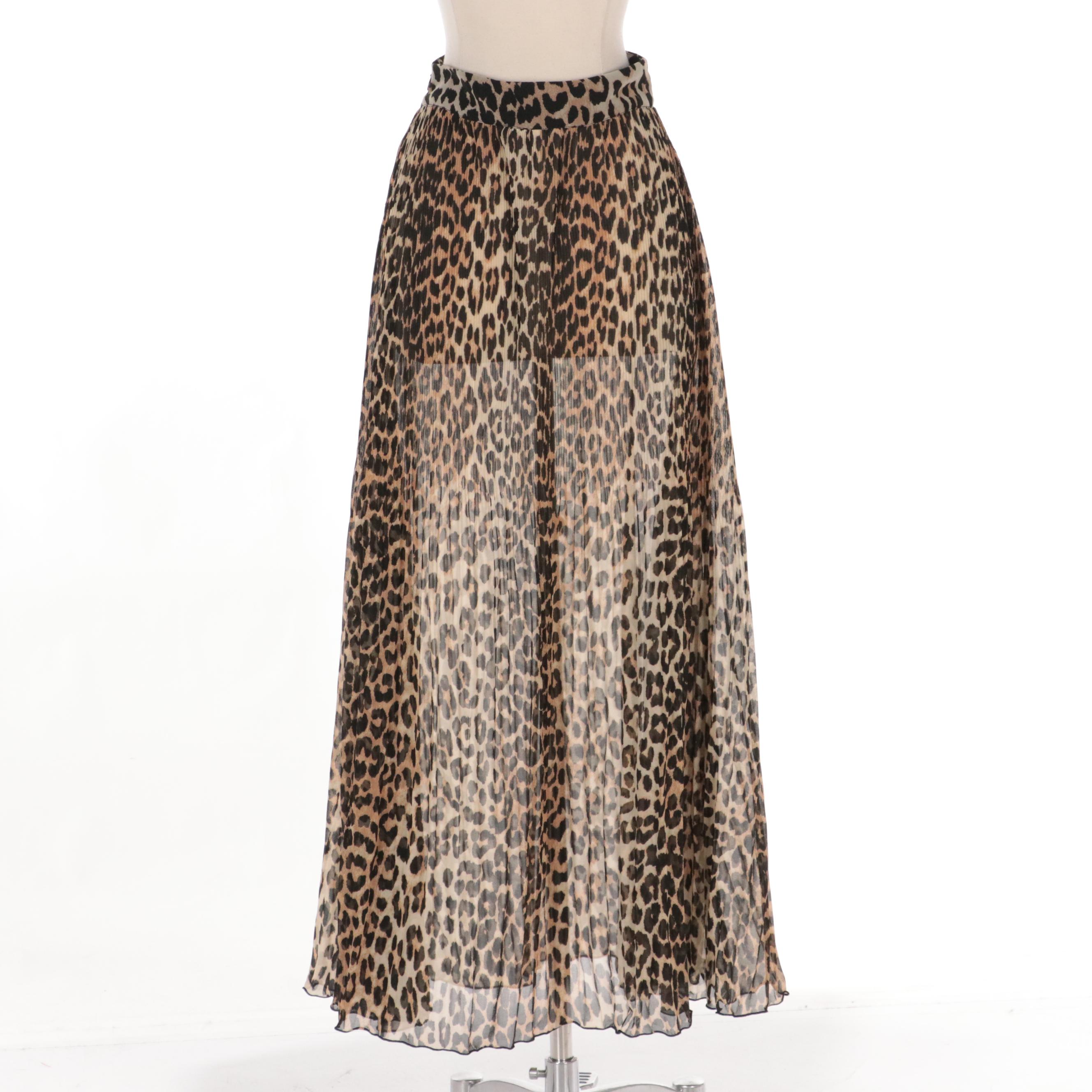 Ganni Leopard Print Pleated Skirt