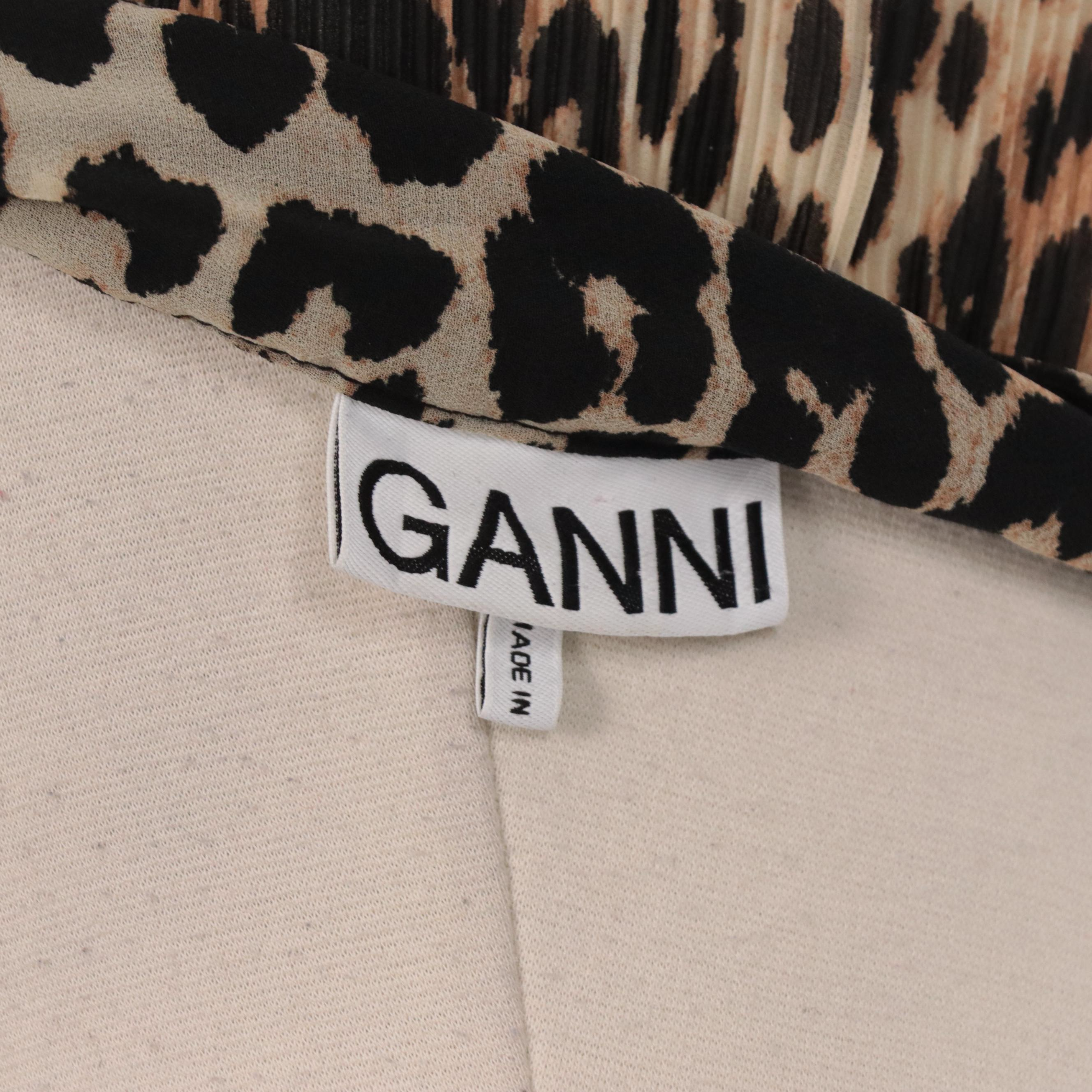 Ganni Leopard Print Pleated Skirt