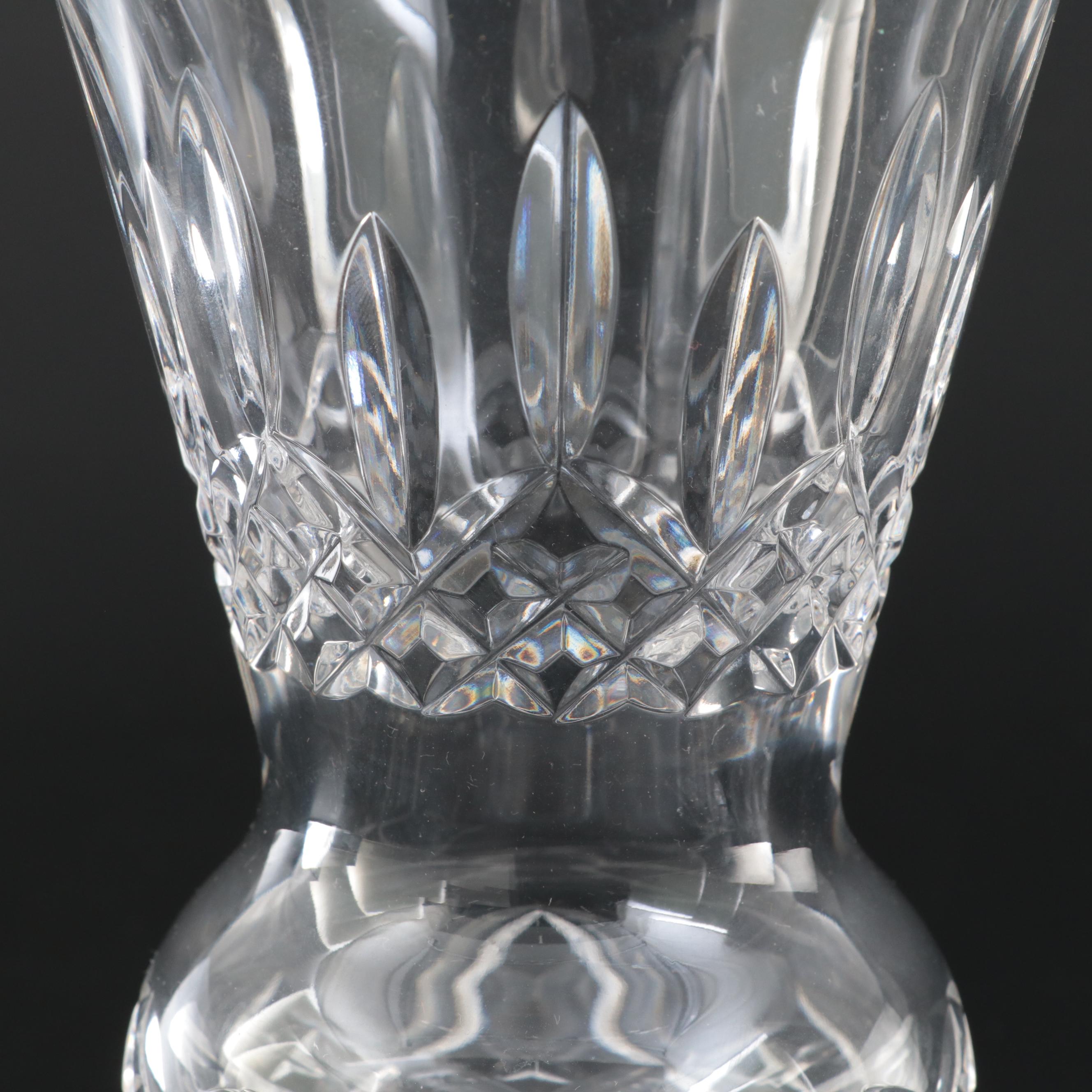 Waterford Crystal "Lismore" Thistle Vase with Crystal Pen Holder and Desk Clock