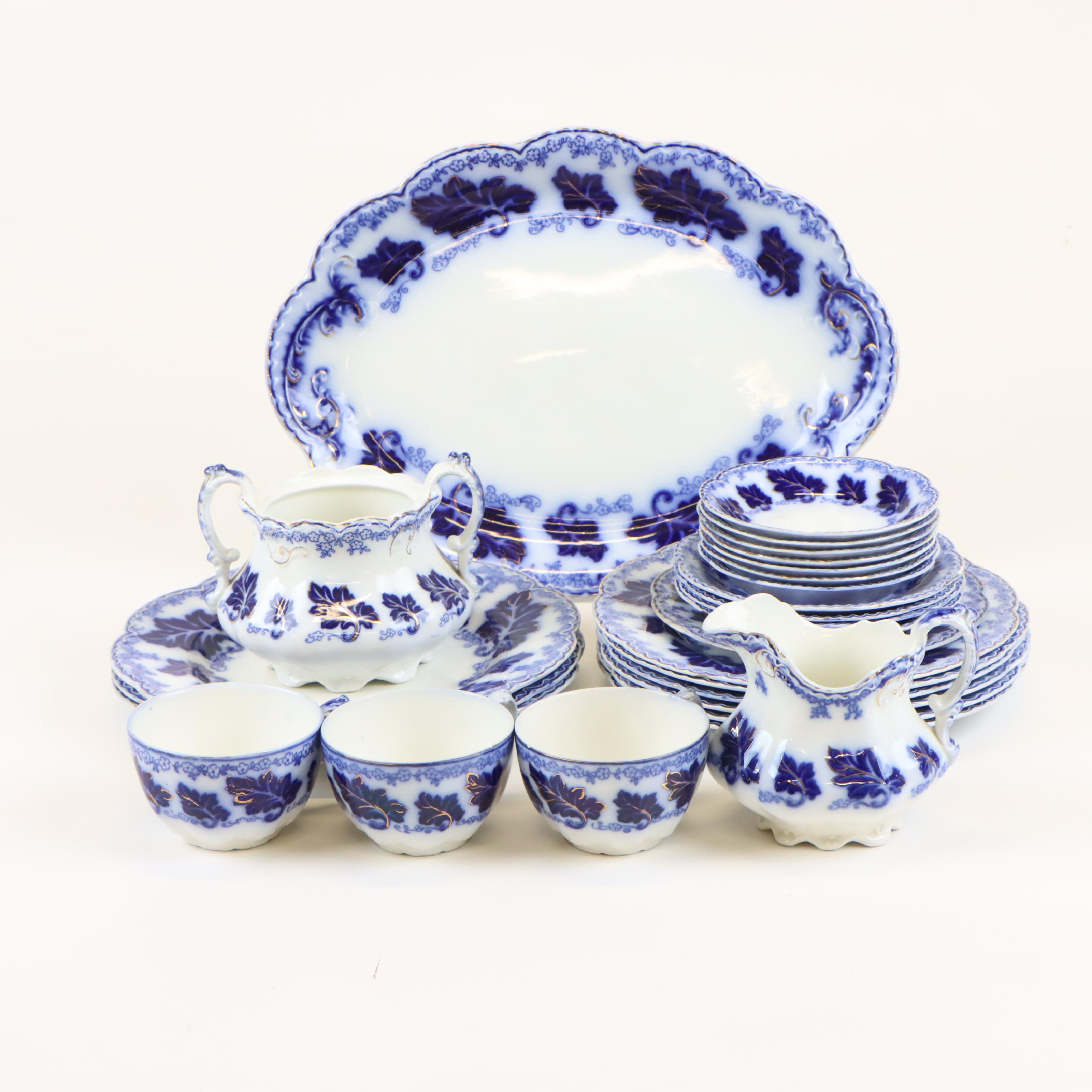 Johnson Brothers "Normandy" Flow Blue Porcelain Dinnerware, Early to Mid 20th C.