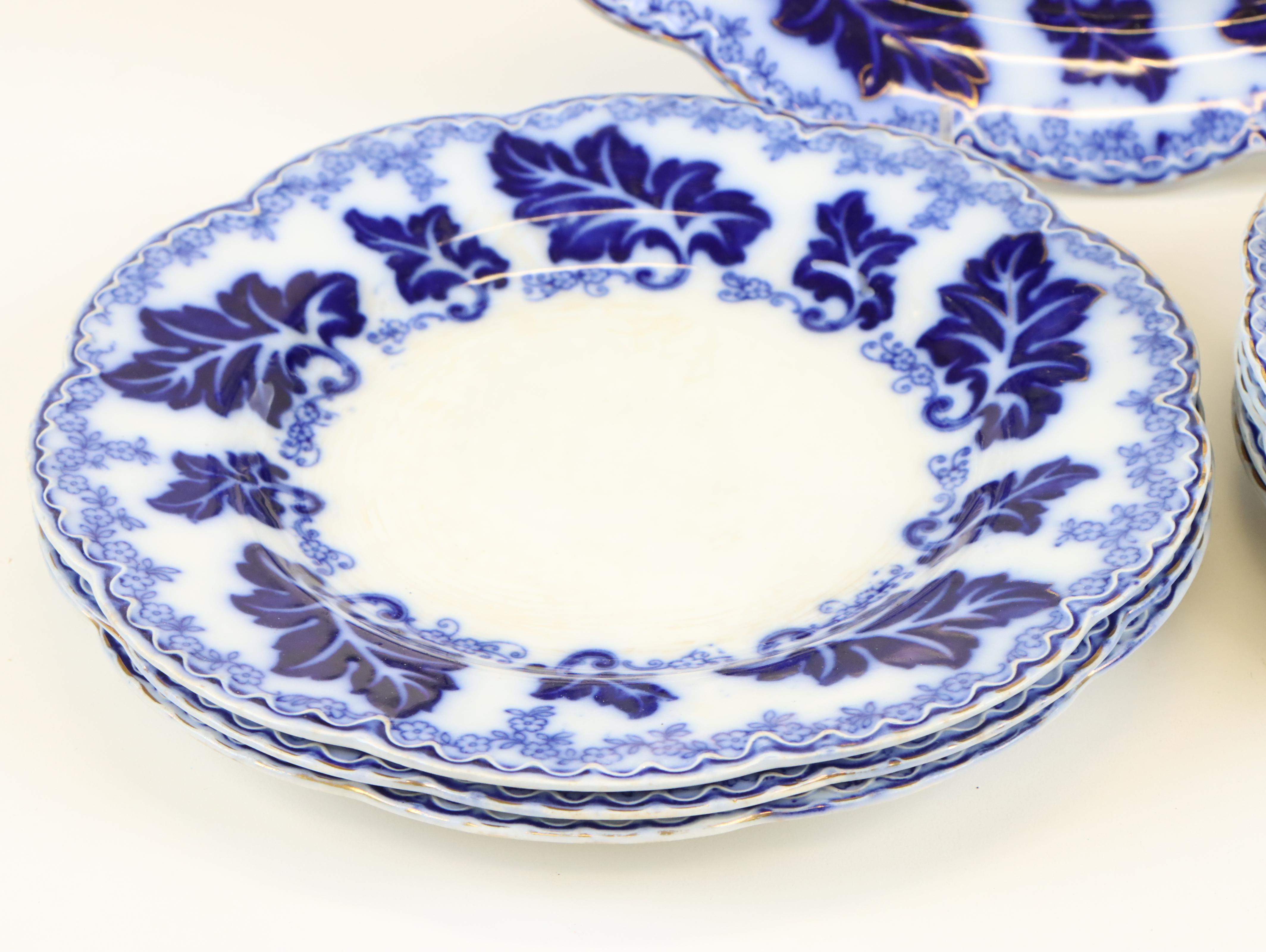 Johnson Brothers "Normandy" Flow Blue Porcelain Dinnerware, Early to Mid 20th C.
