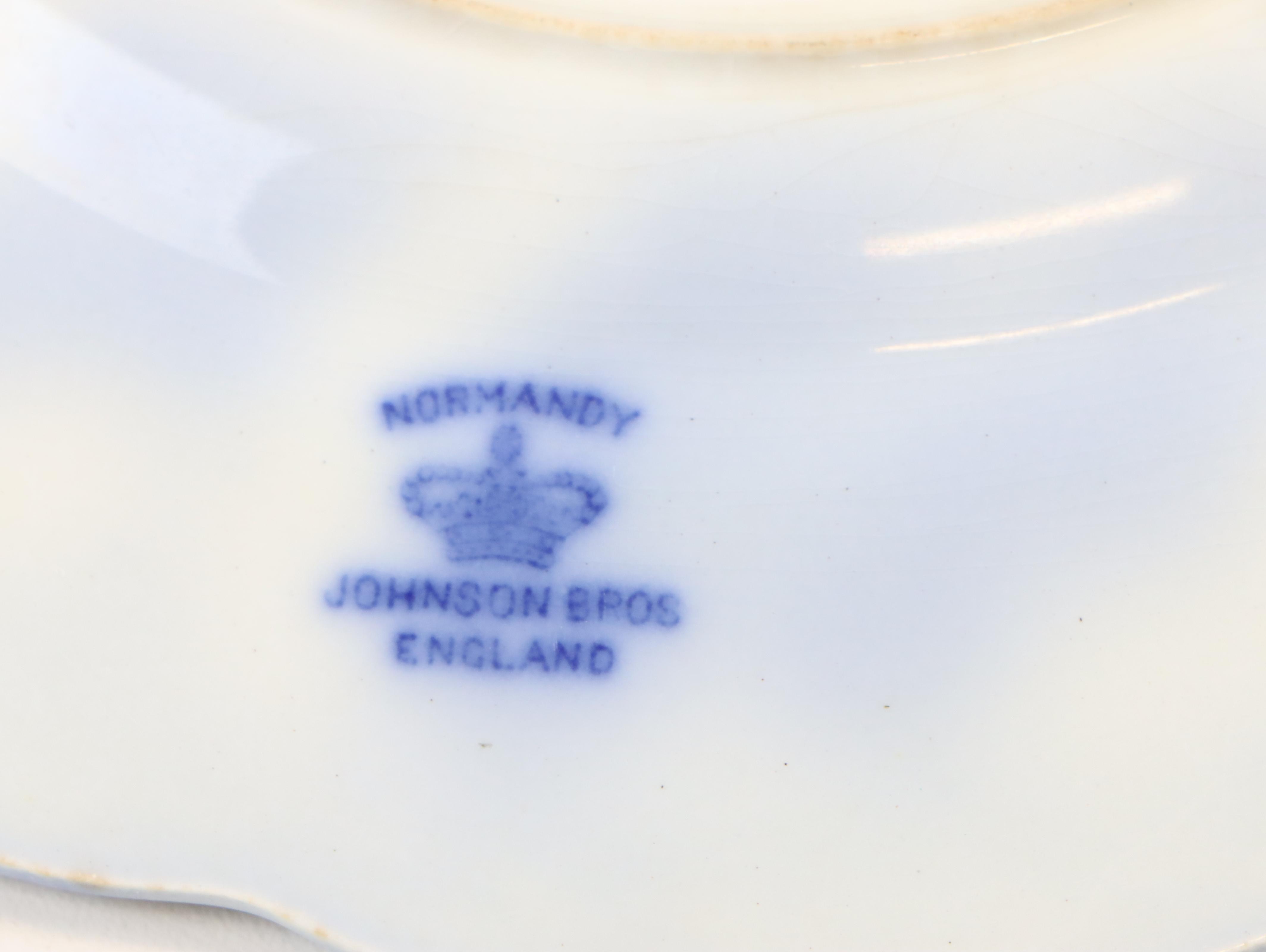 Johnson Brothers "Normandy" Flow Blue Porcelain Dinnerware, Early to Mid 20th C.