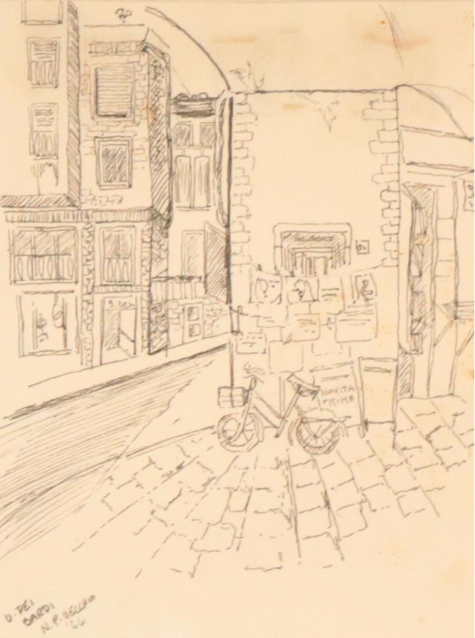 Pen and Ink Drawing of Italian Street Scene, 1966