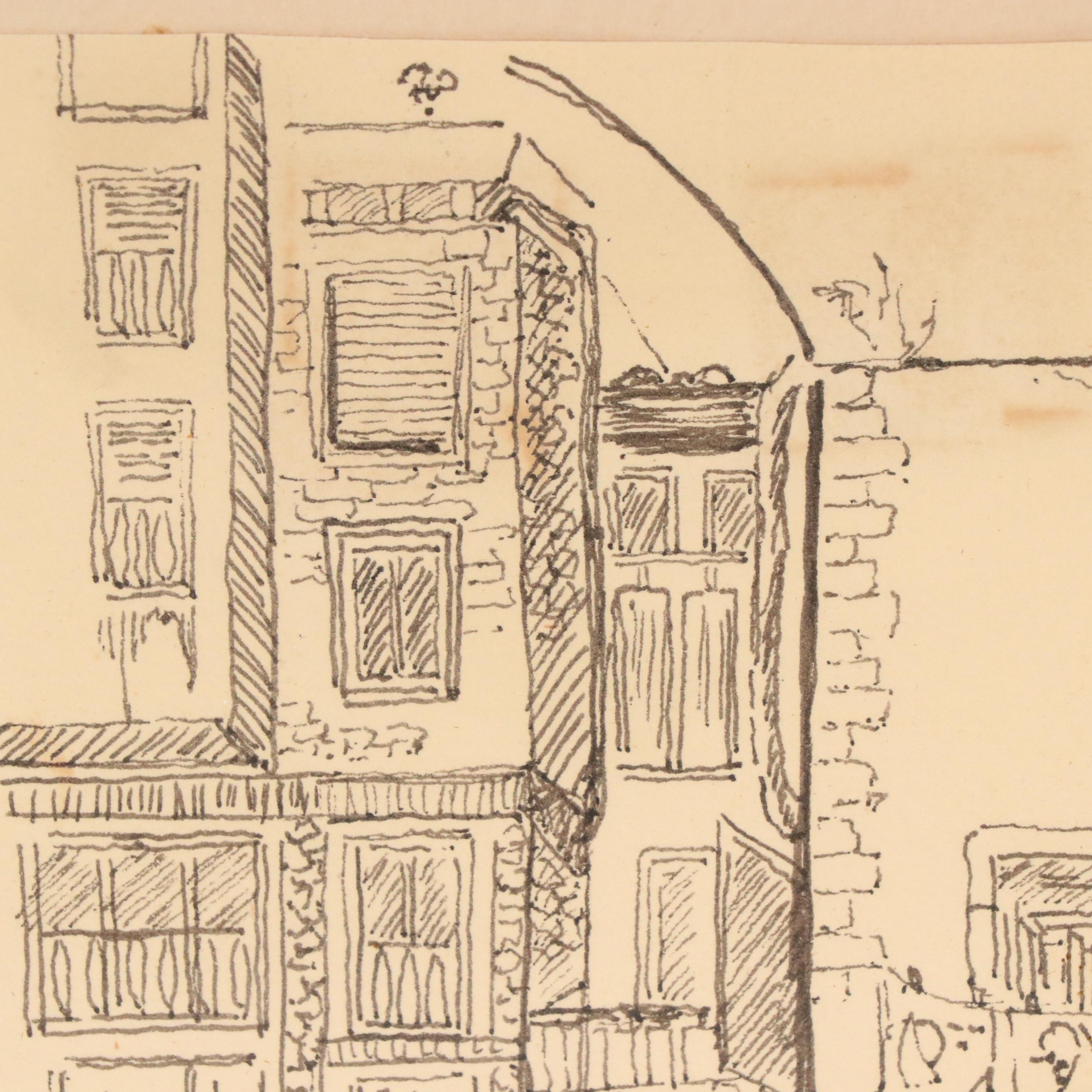Pen and Ink Drawing of Italian Street Scene, 1966
