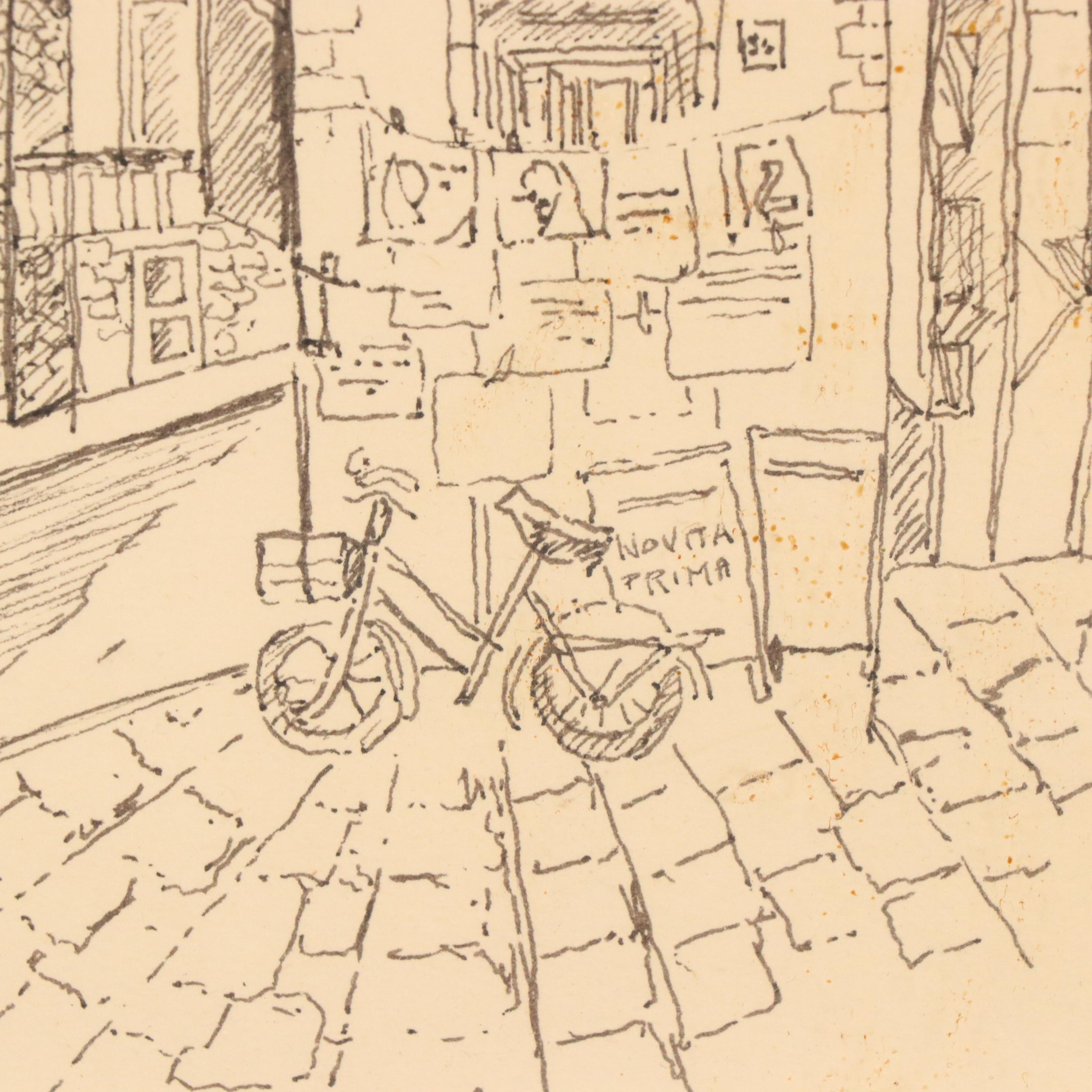 Pen and Ink Drawing of Italian Street Scene, 1966