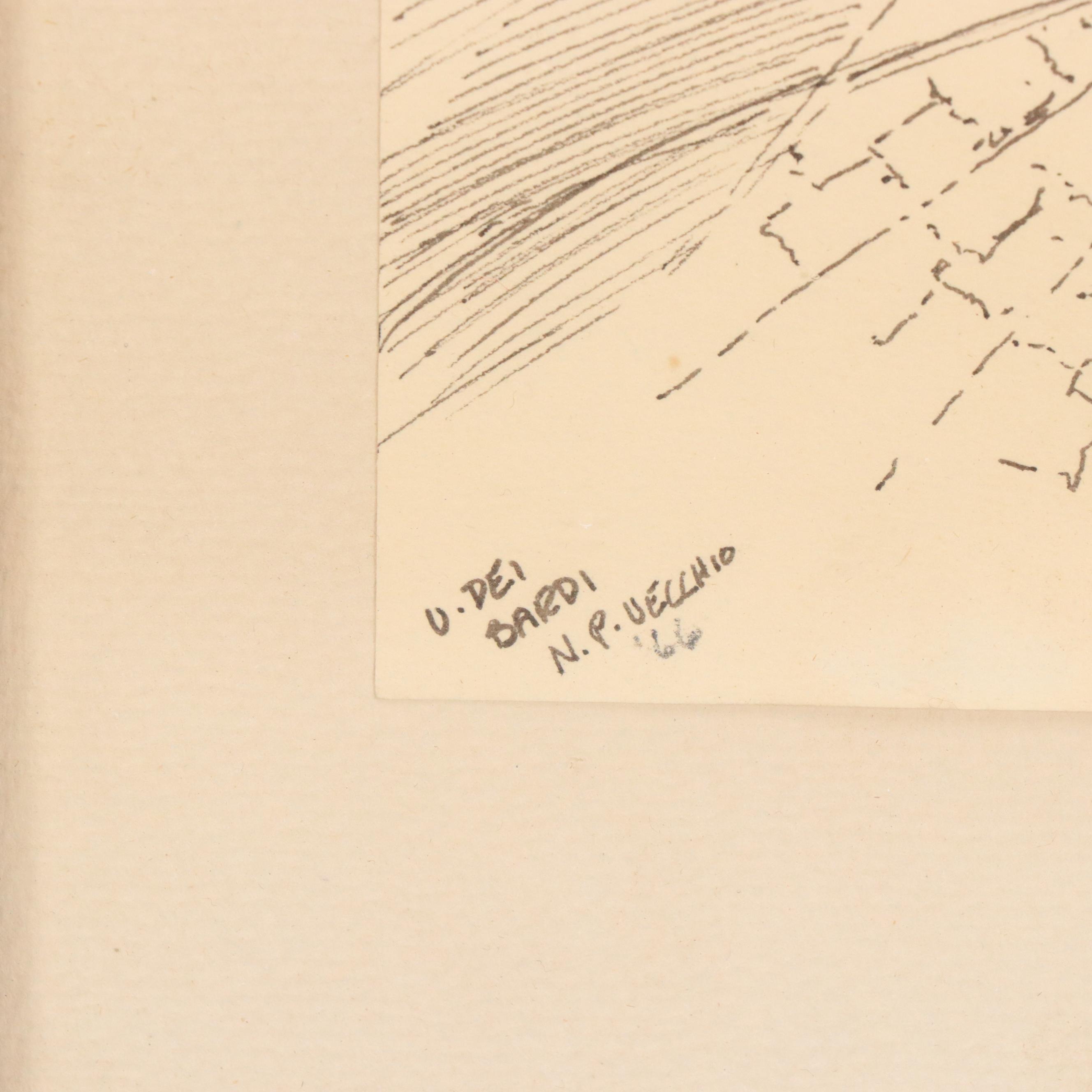 Pen and Ink Drawing of Italian Street Scene, 1966