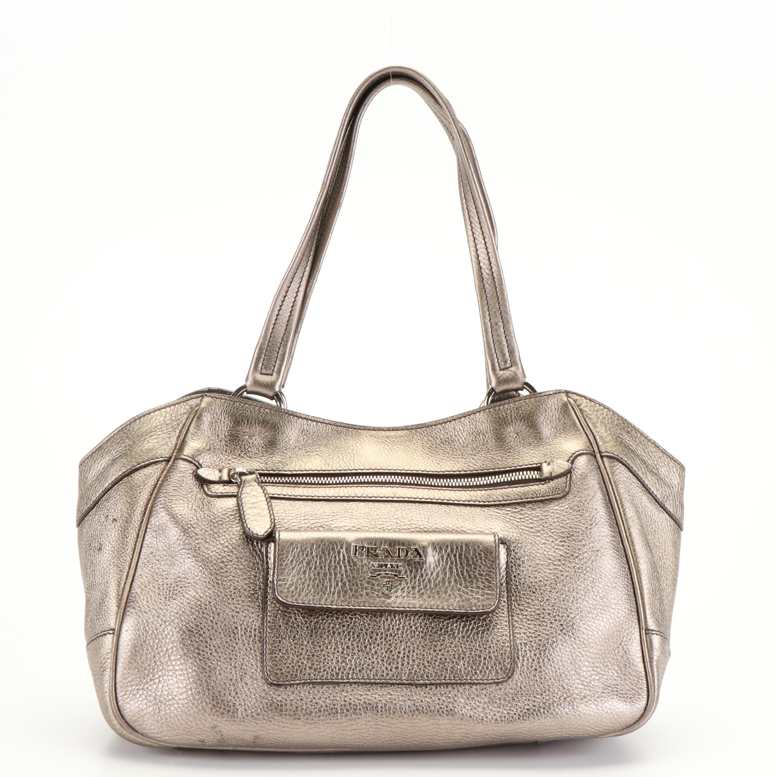 Prada Front Pocket Tote in Gold Vitello Daino Leather