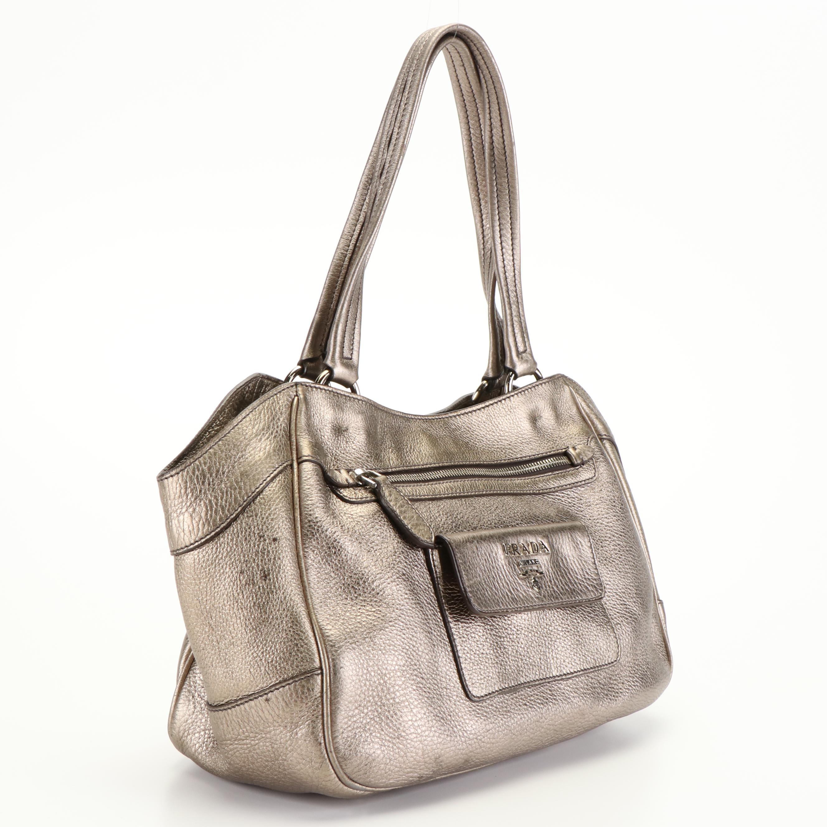 Prada Front Pocket Tote in Gold Vitello Daino Leather