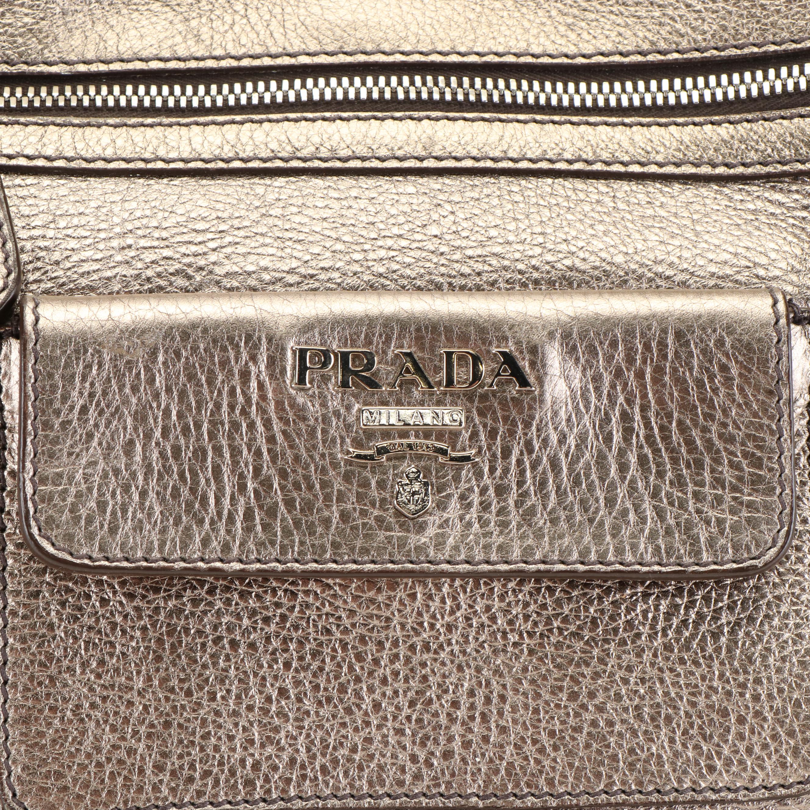 Prada Front Pocket Tote in Gold Vitello Daino Leather