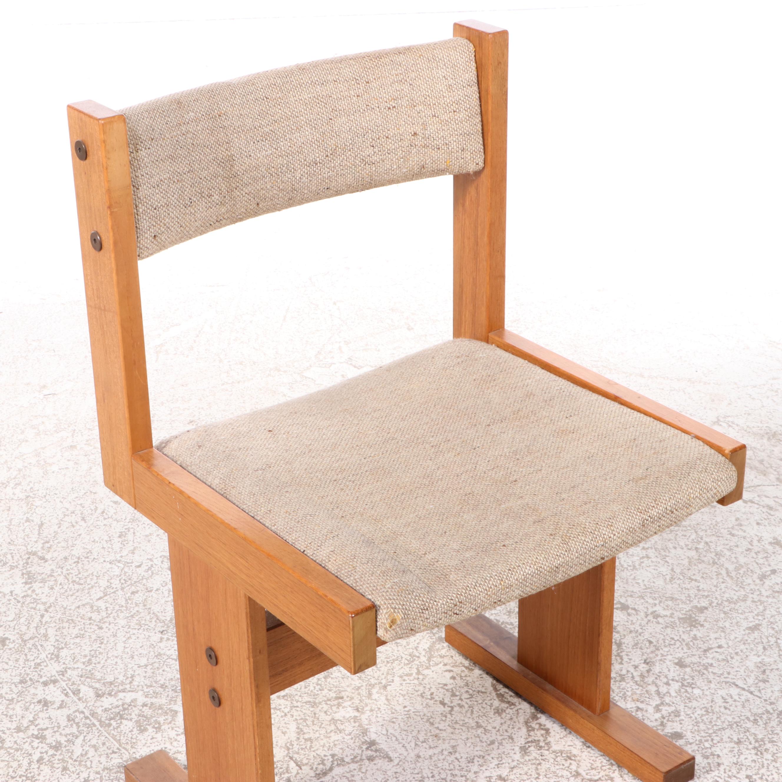 Danish Modern Oak and Tile Drop-Side Dining Table with Upholstered Chairs