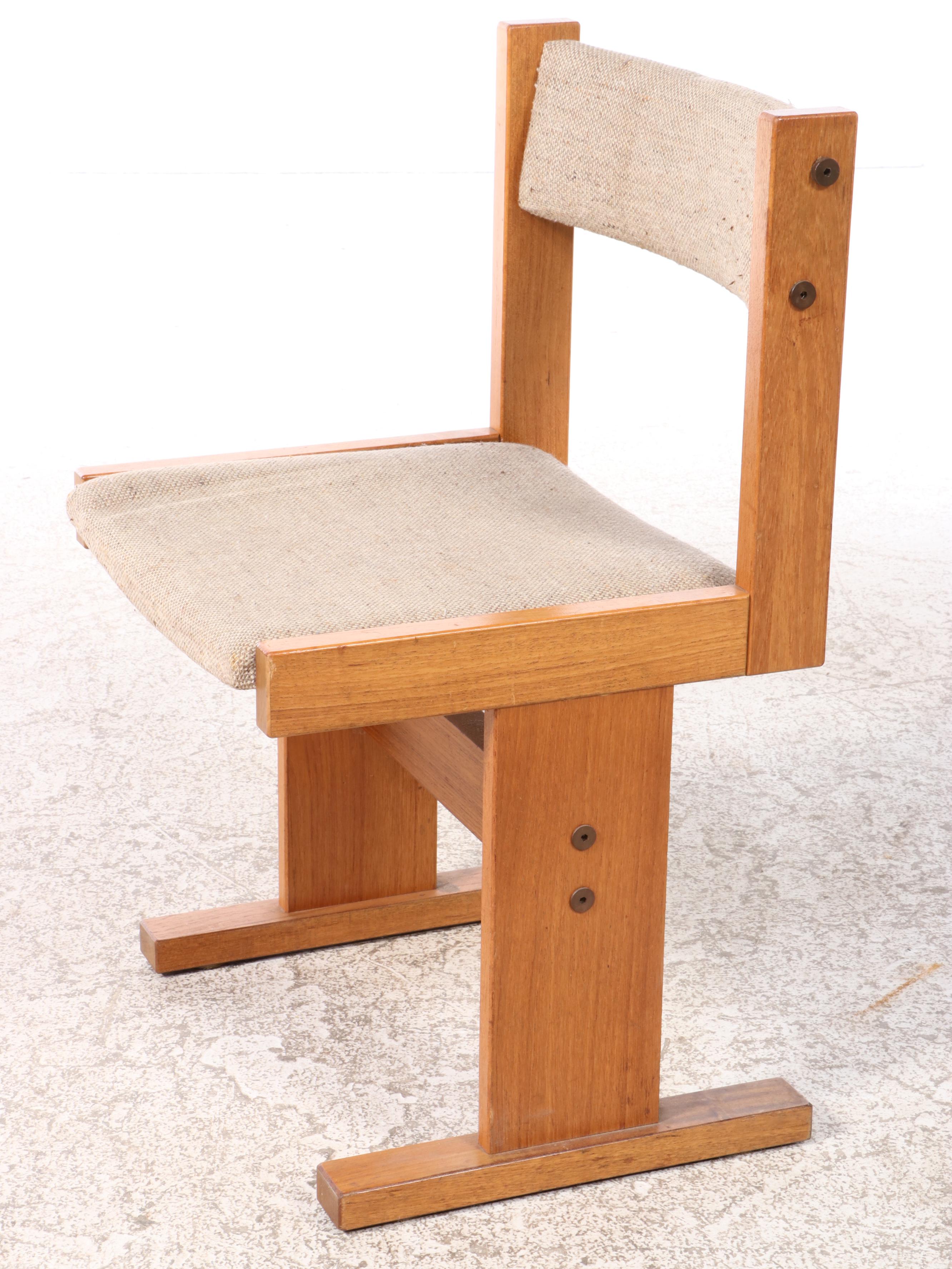 Danish Modern Oak and Tile Drop-Side Dining Table with Upholstered Chairs