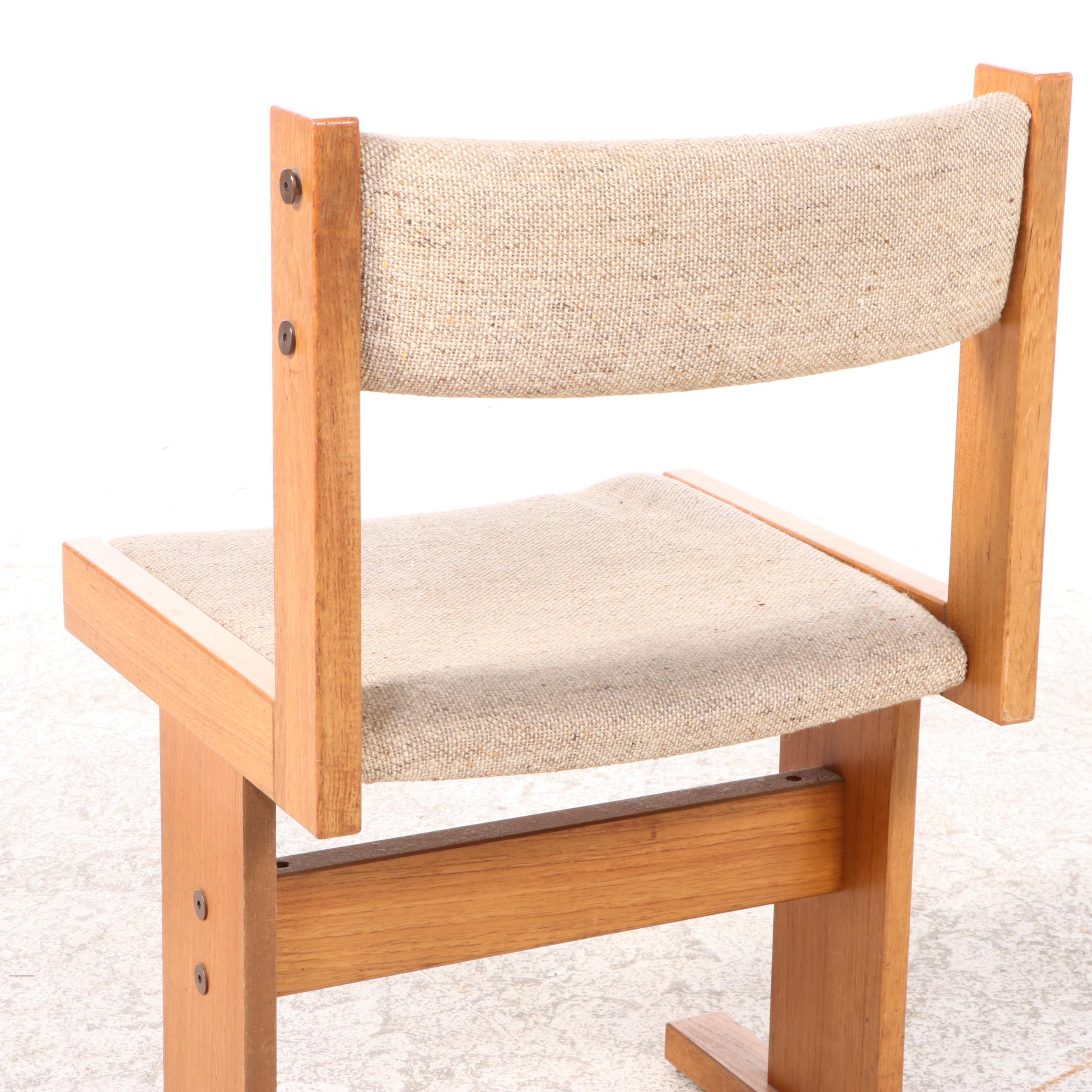 Danish Modern Oak and Tile Drop-Side Dining Table with Upholstered Chairs