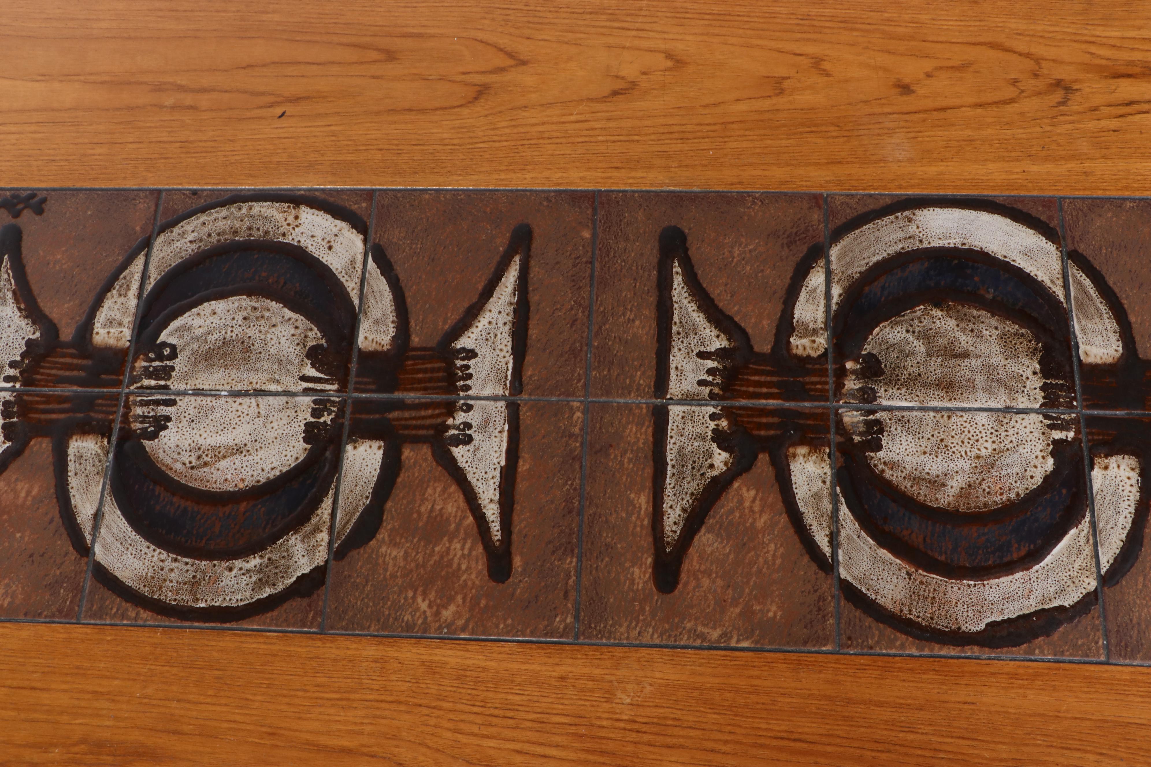 Danish Modern Oak and Tile Drop-Side Dining Table with Upholstered Chairs