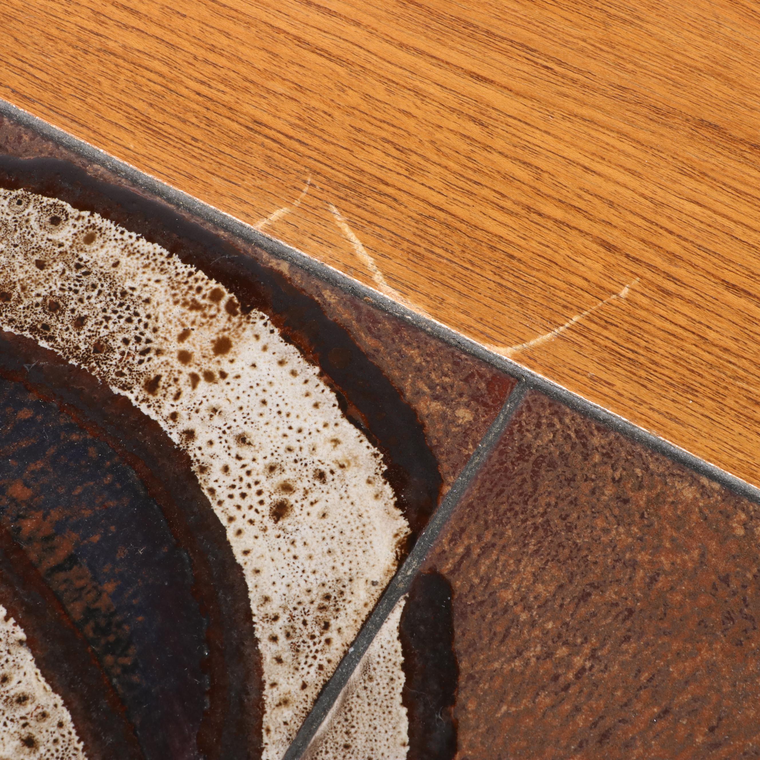 Danish Modern Oak and Tile Drop-Side Dining Table with Upholstered Chairs