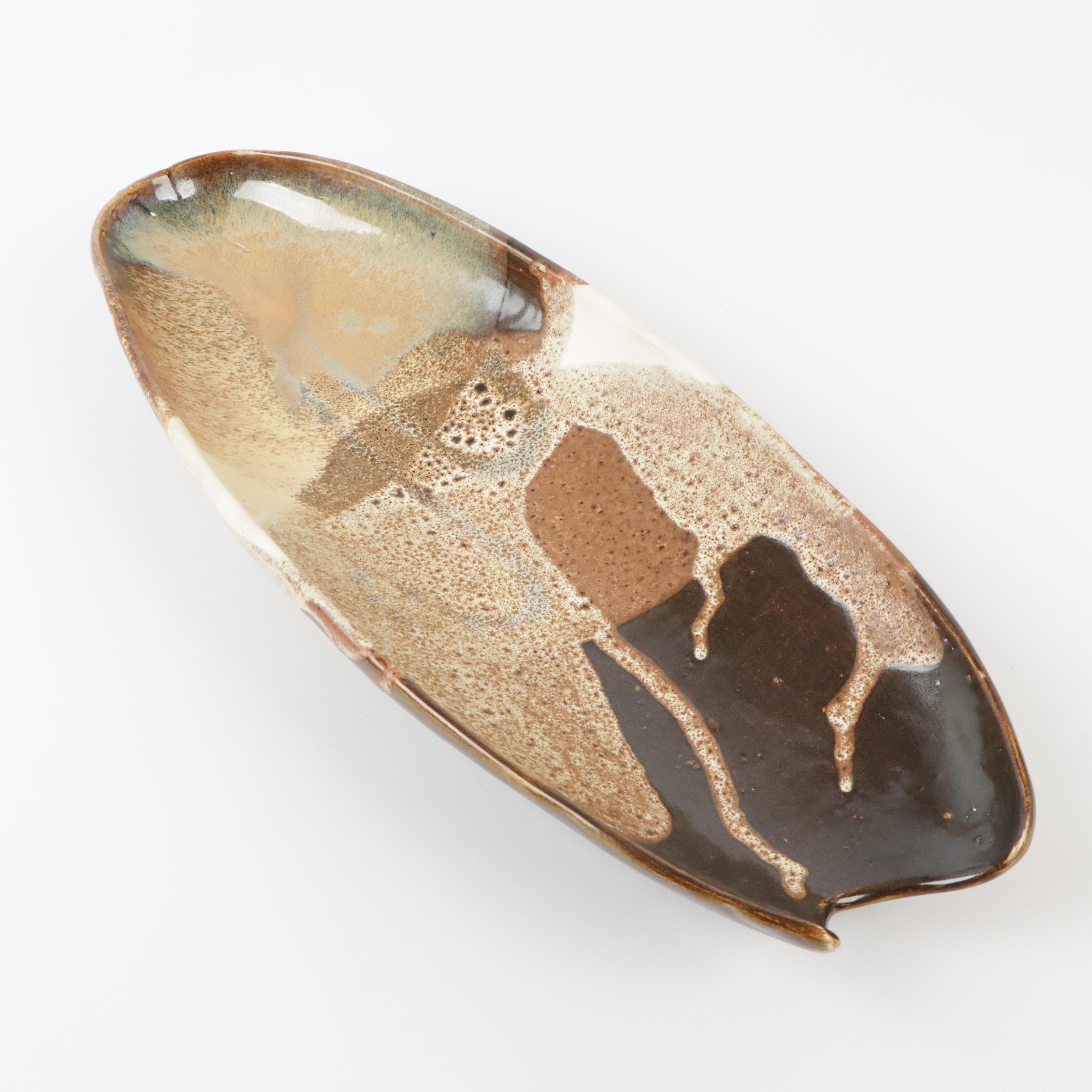 Drip Glaze Art Pottery Serving Tray With Bowl and Votive