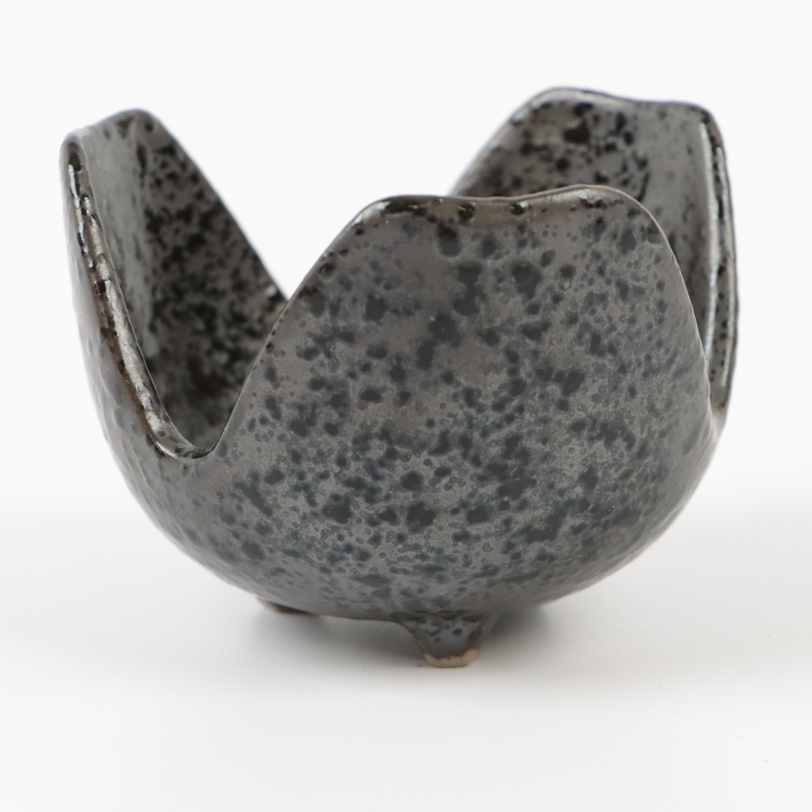 Drip Glaze Art Pottery Serving Tray With Bowl and Votive