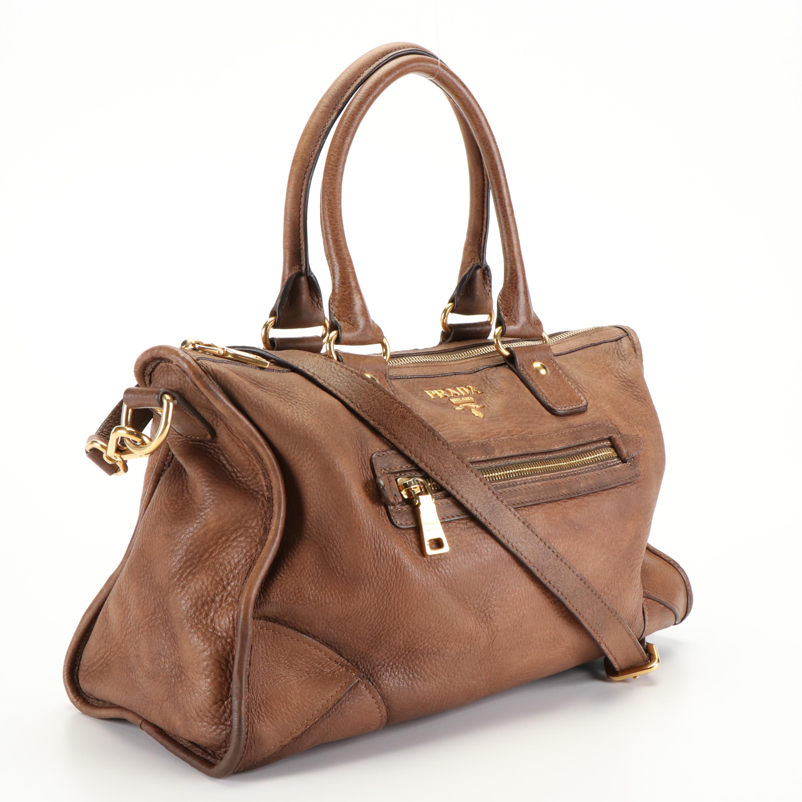 Prada Shoulder Tote Bag in Brown Soft Leather