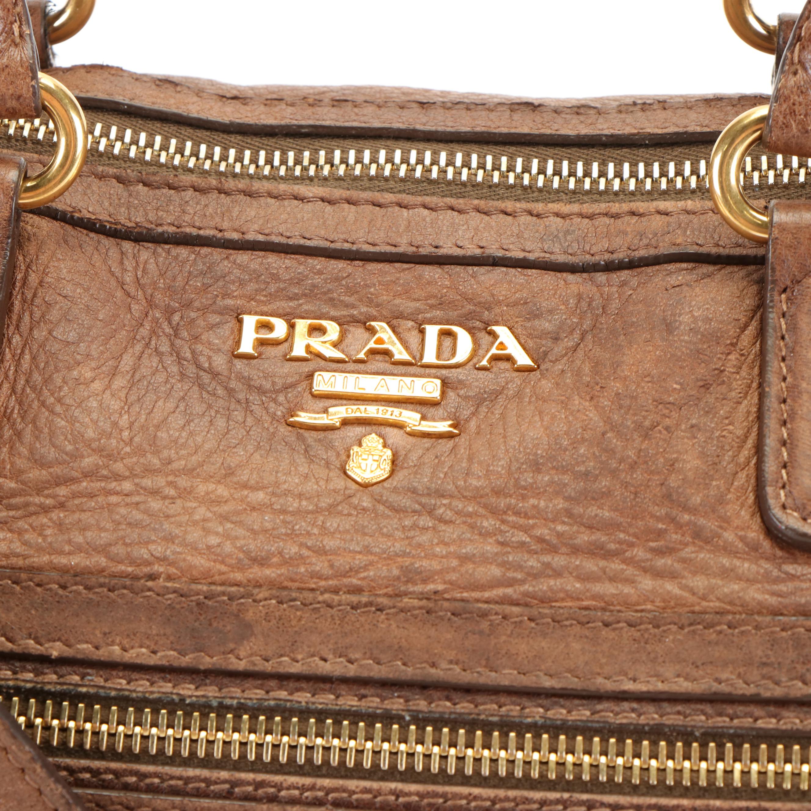 Prada Shoulder Tote Bag in Brown Soft Leather