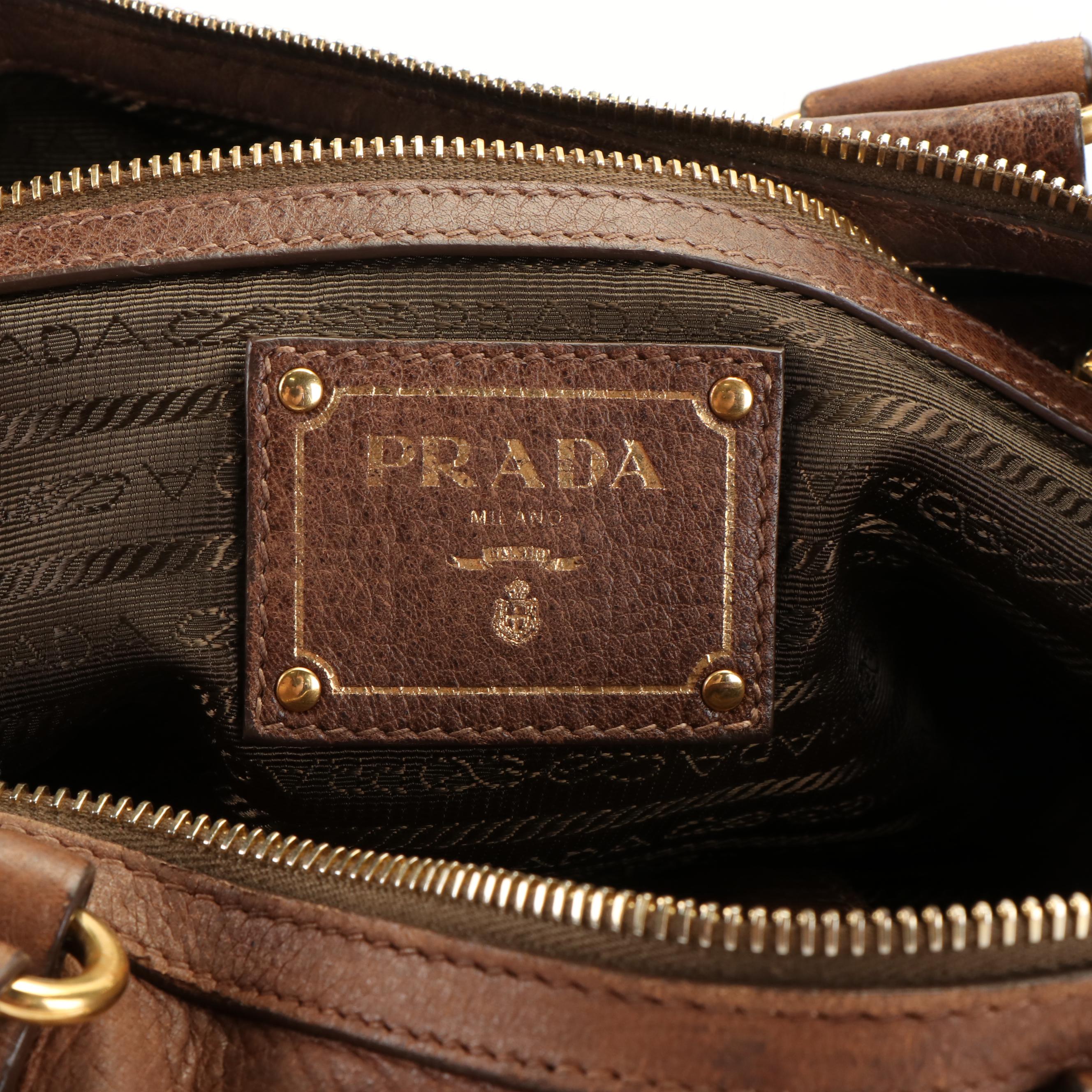 Prada Shoulder Tote Bag in Brown Soft Leather