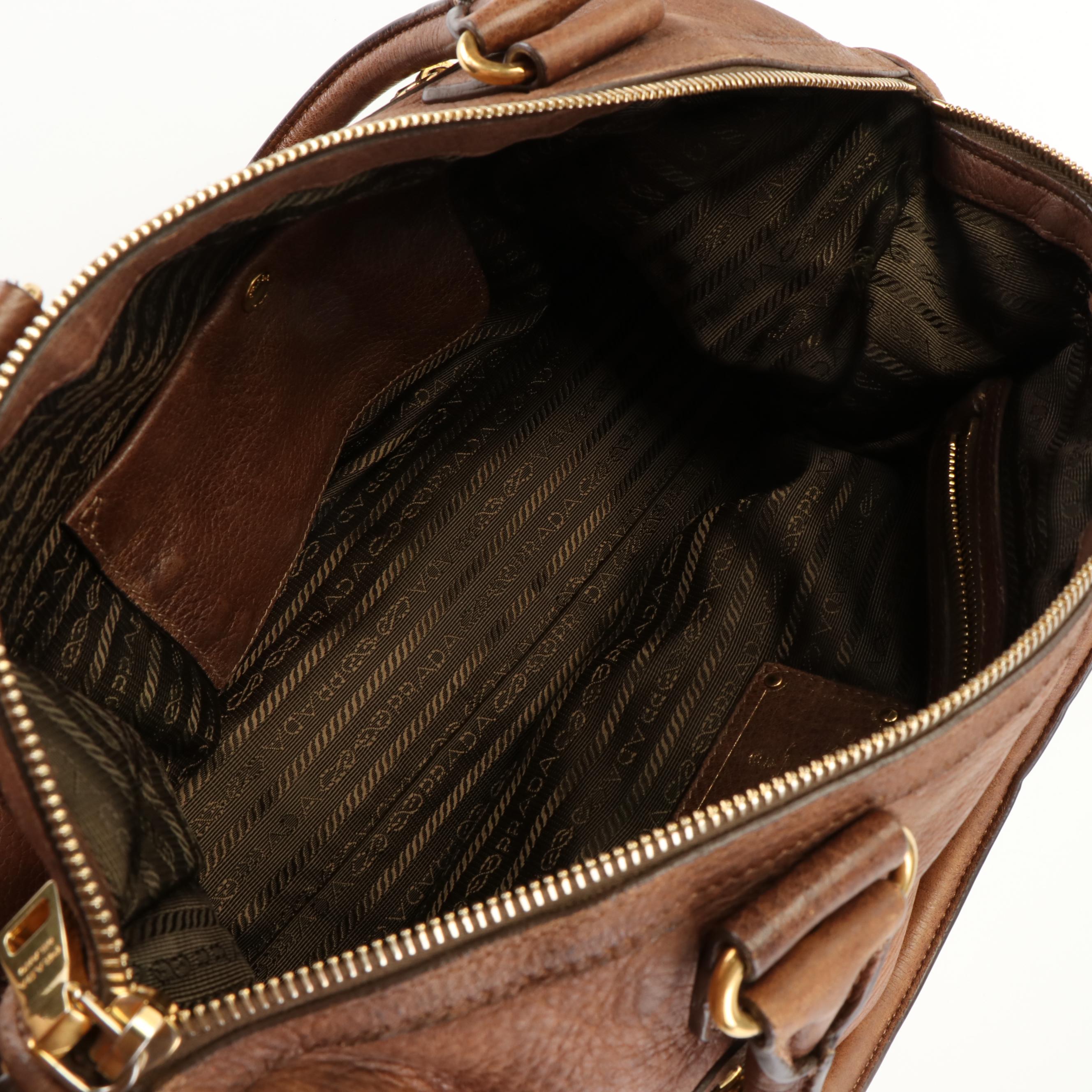Prada Shoulder Tote Bag in Brown Soft Leather