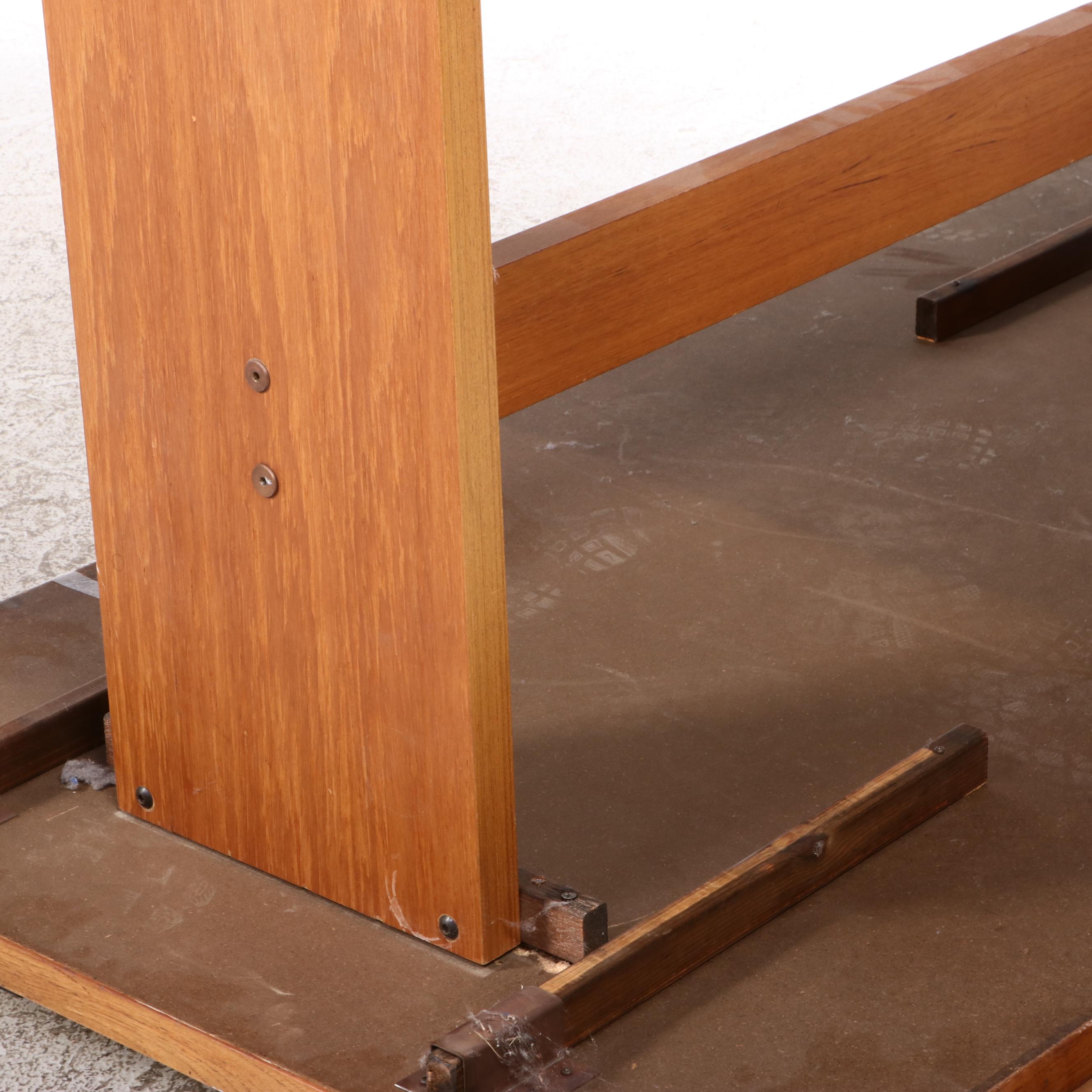 Danish Modern Oak and Tile Drop-Side Dining Table with Upholstered Chairs