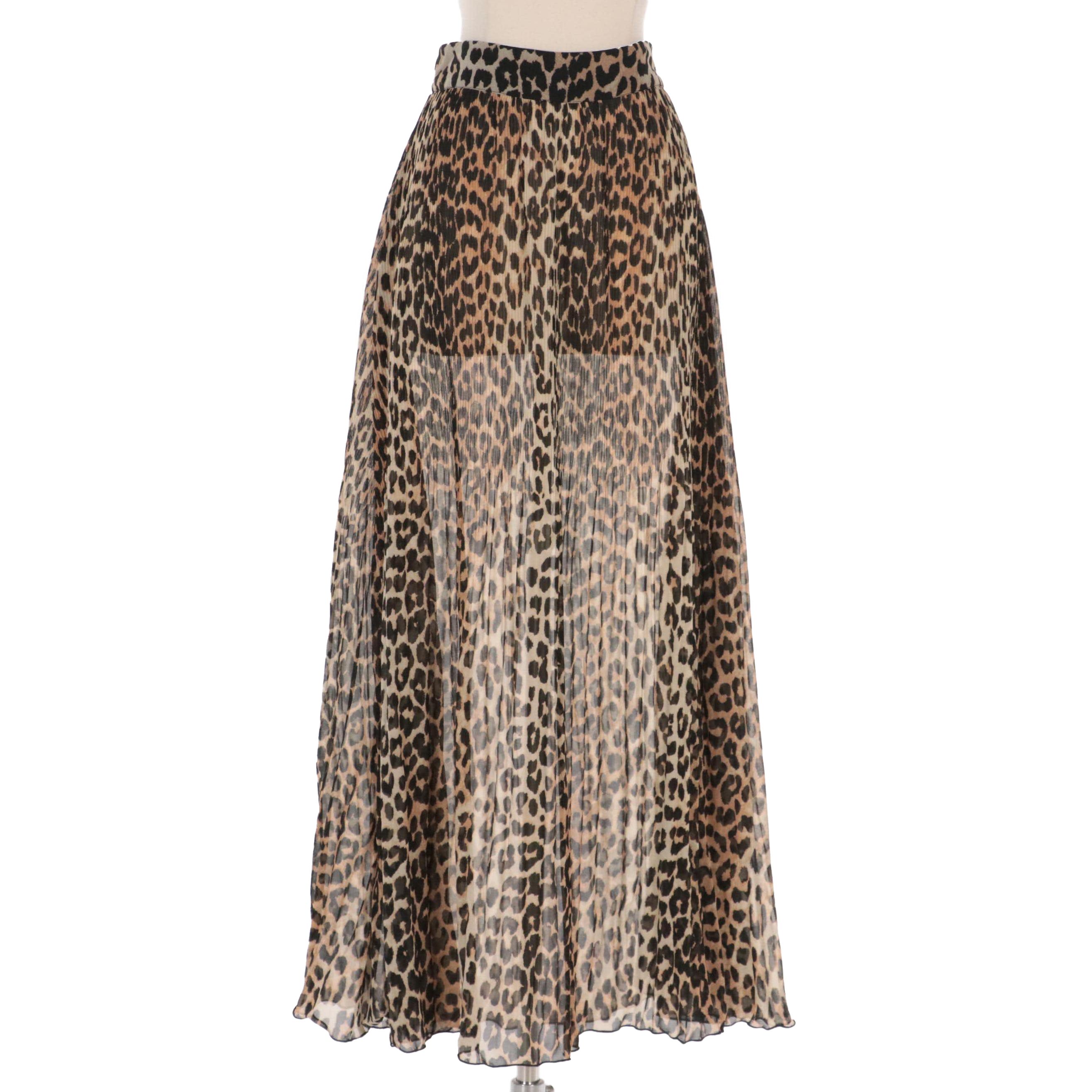 Ganni Leopard Print Pleated Skirt