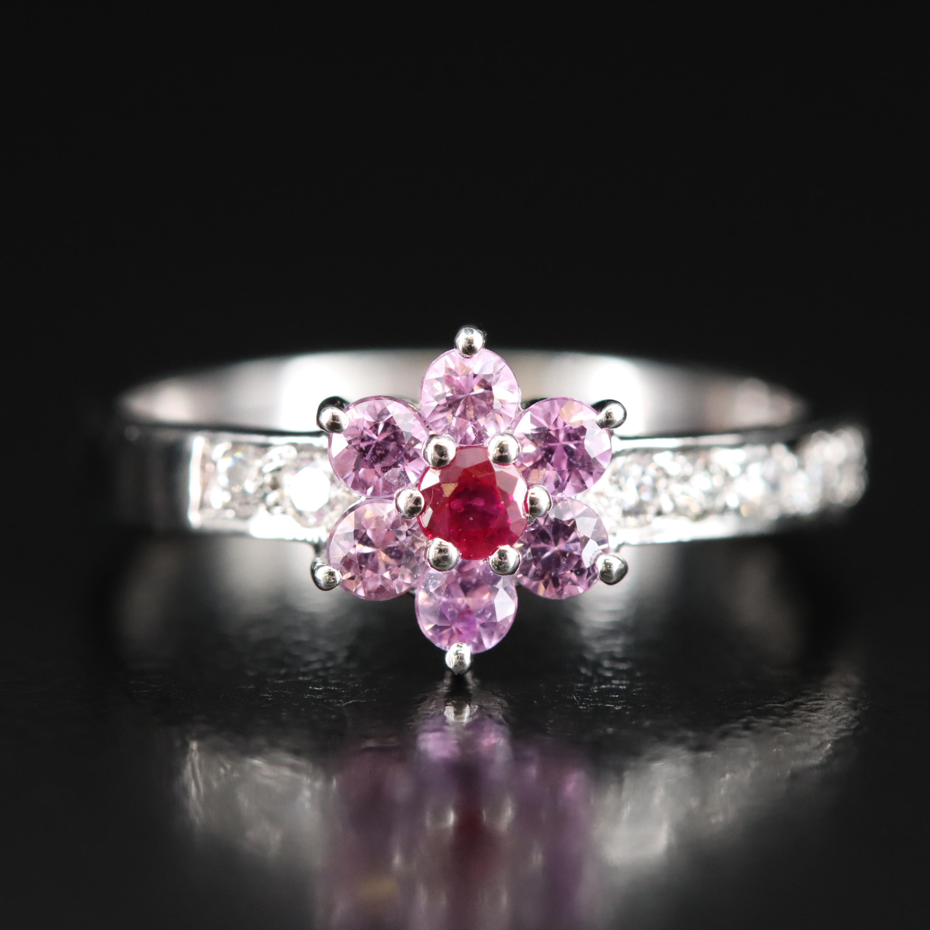Platinum Ruby, Pink Sapphire and Diamond Ring
