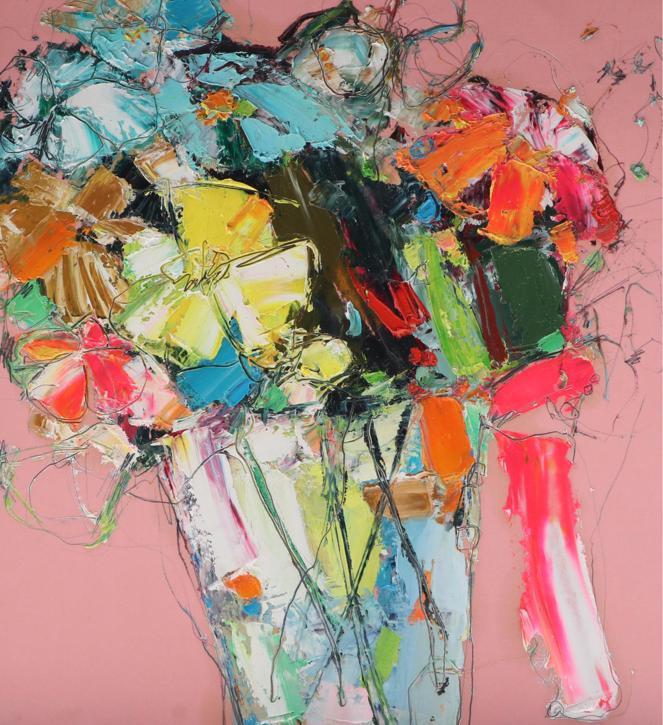 Abstract Impasto Acrylic Painting of a Floral Still Life