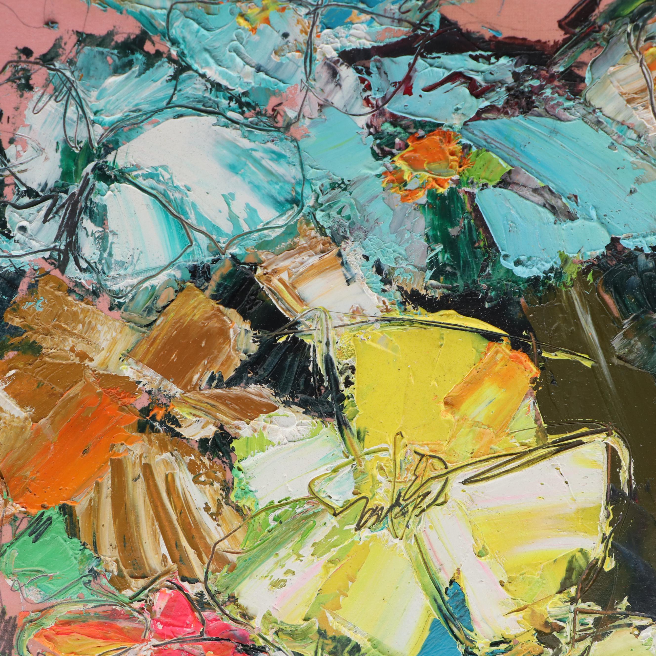Abstract Impasto Acrylic Painting of a Floral Still Life