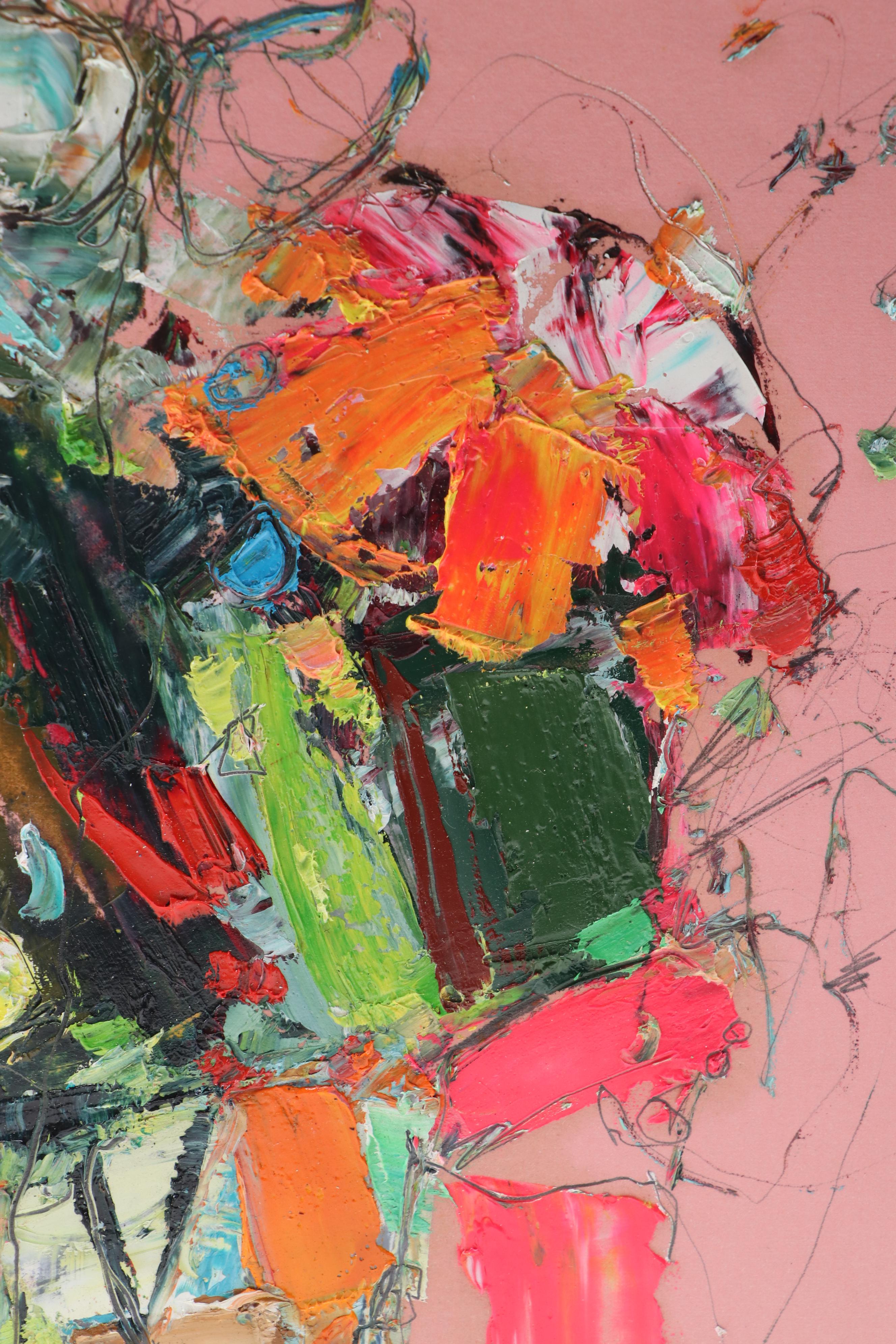 Abstract Impasto Acrylic Painting of a Floral Still Life